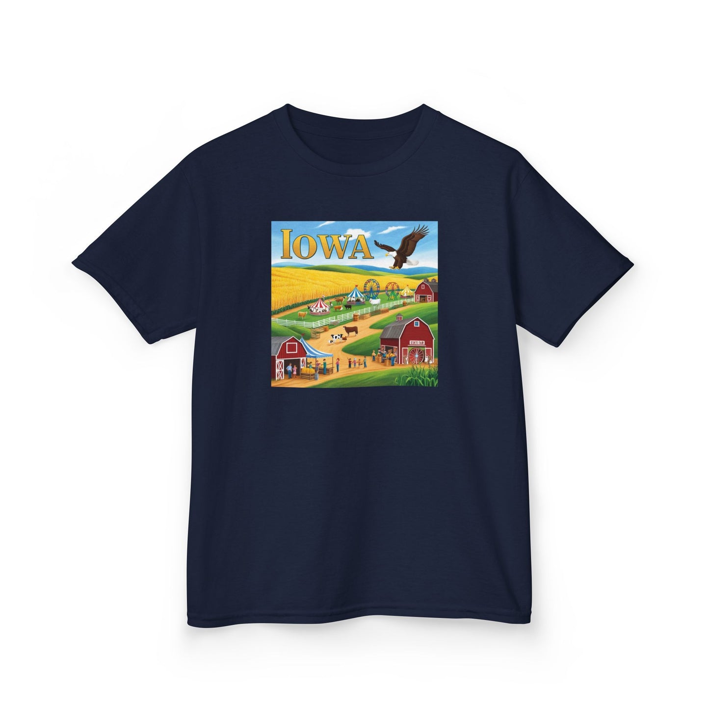 Iowa Kids Heavy Cotton Tee - Fun Farm Design for Young Explorers