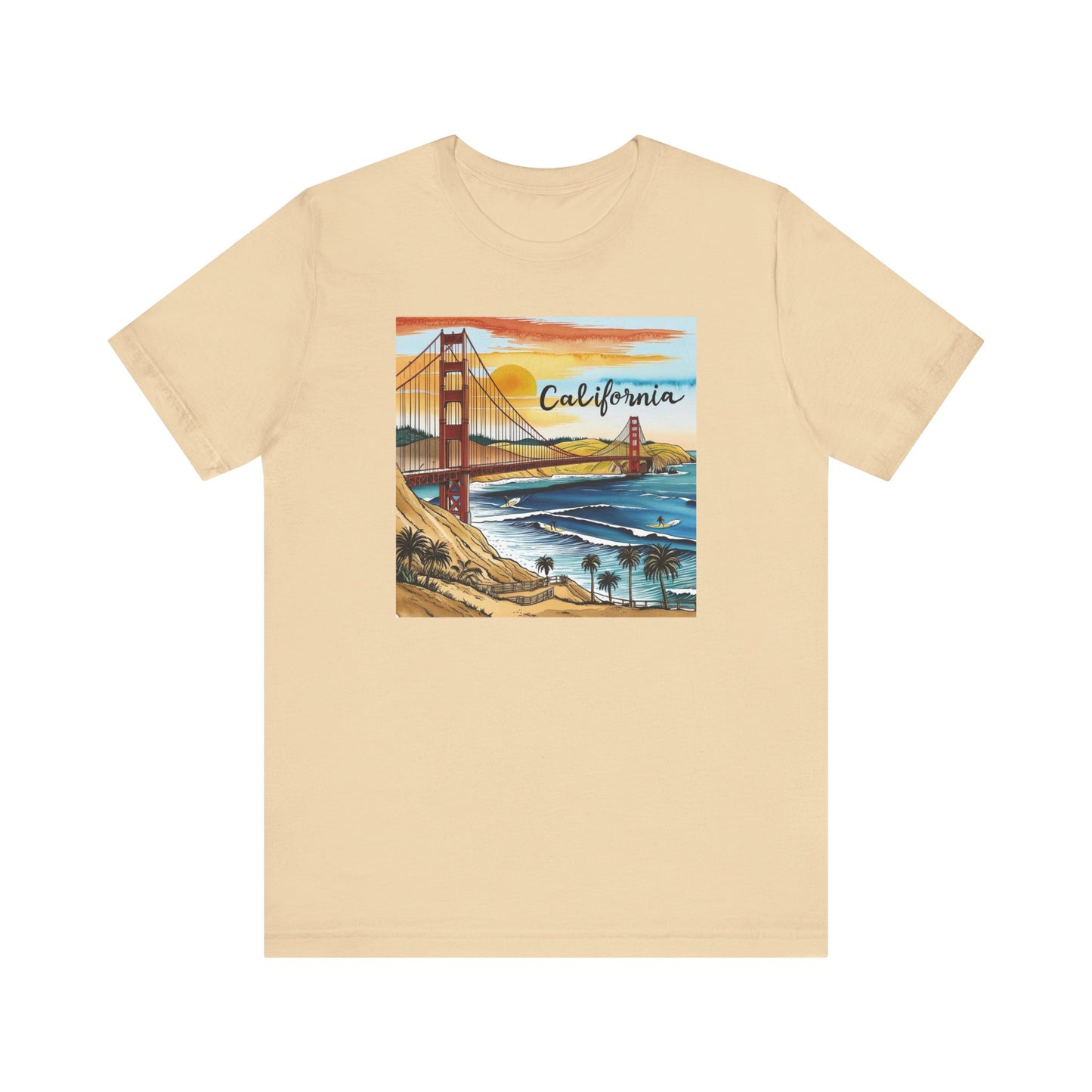 California Sunset Short Sleeve Tee - Unisex Jersey T-Shirt with Golden Gate Bridge Design