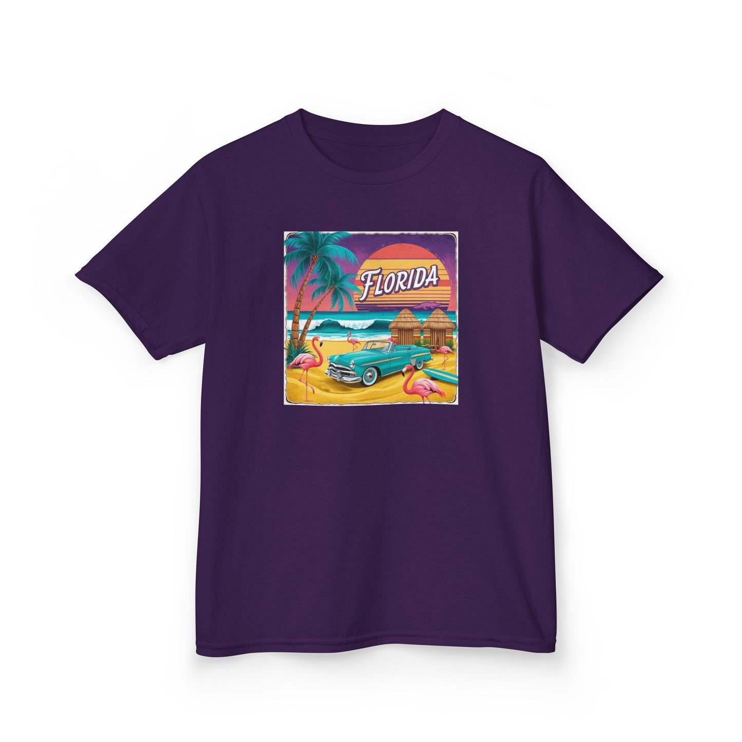 Florida Vintage Kids Tee - Tropical Palm Tree & Flamingo Design