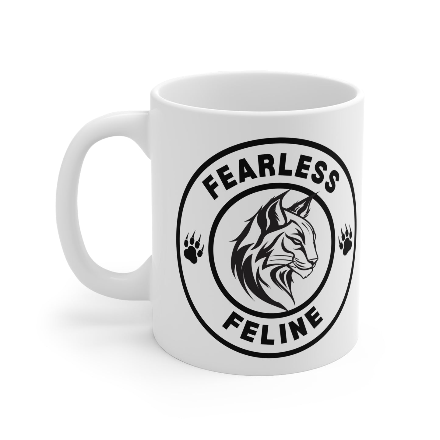 Fearless Feline White Ceramic Coffee Mug 11oz