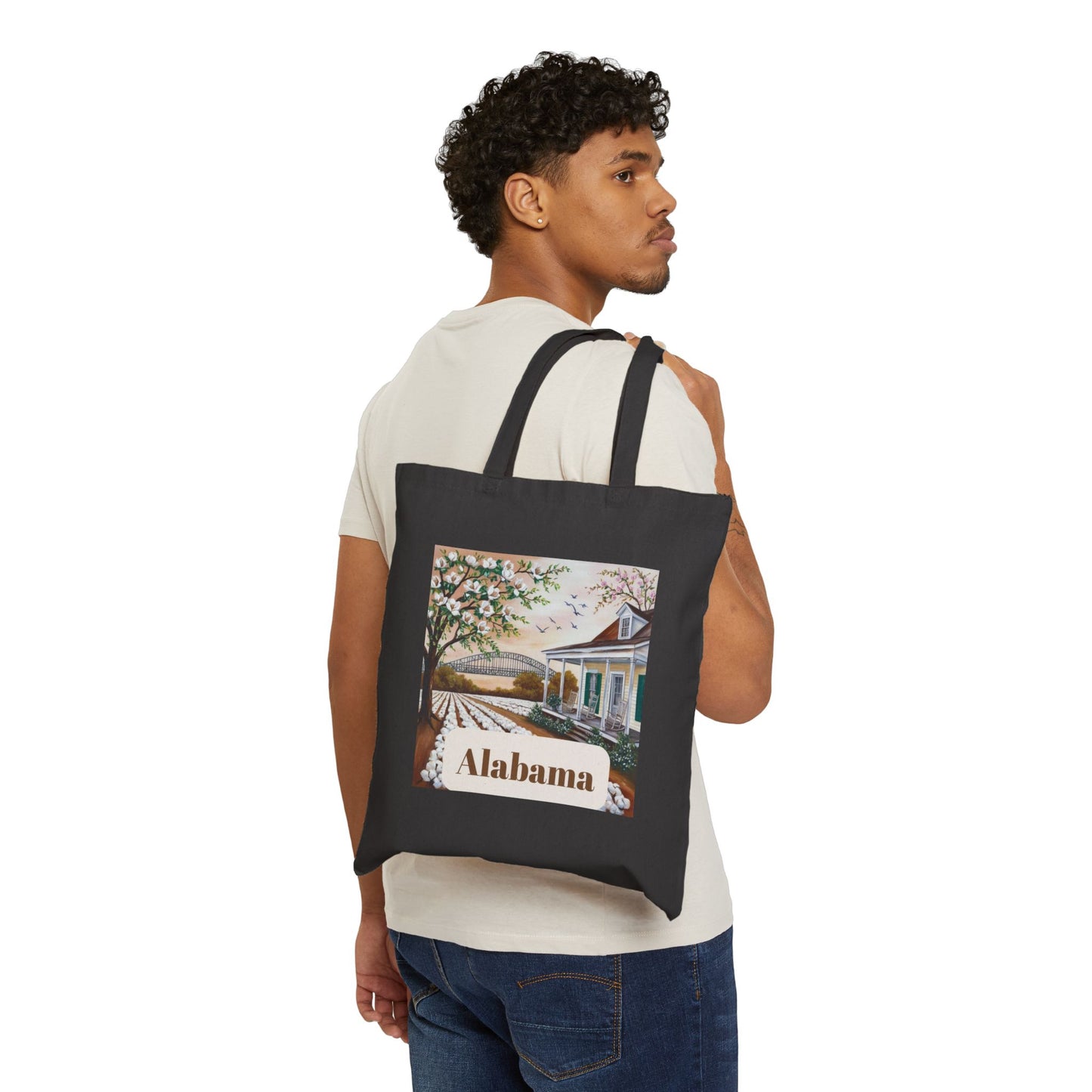 Alabama Floral Cotton Canvas Tote Bag - Eco-Friendly Shopping & Travel