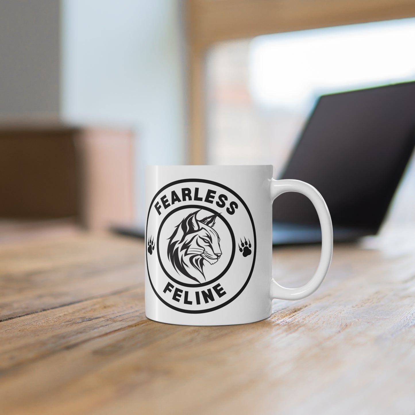 Fearless Feline White Ceramic Coffee Mug 11oz