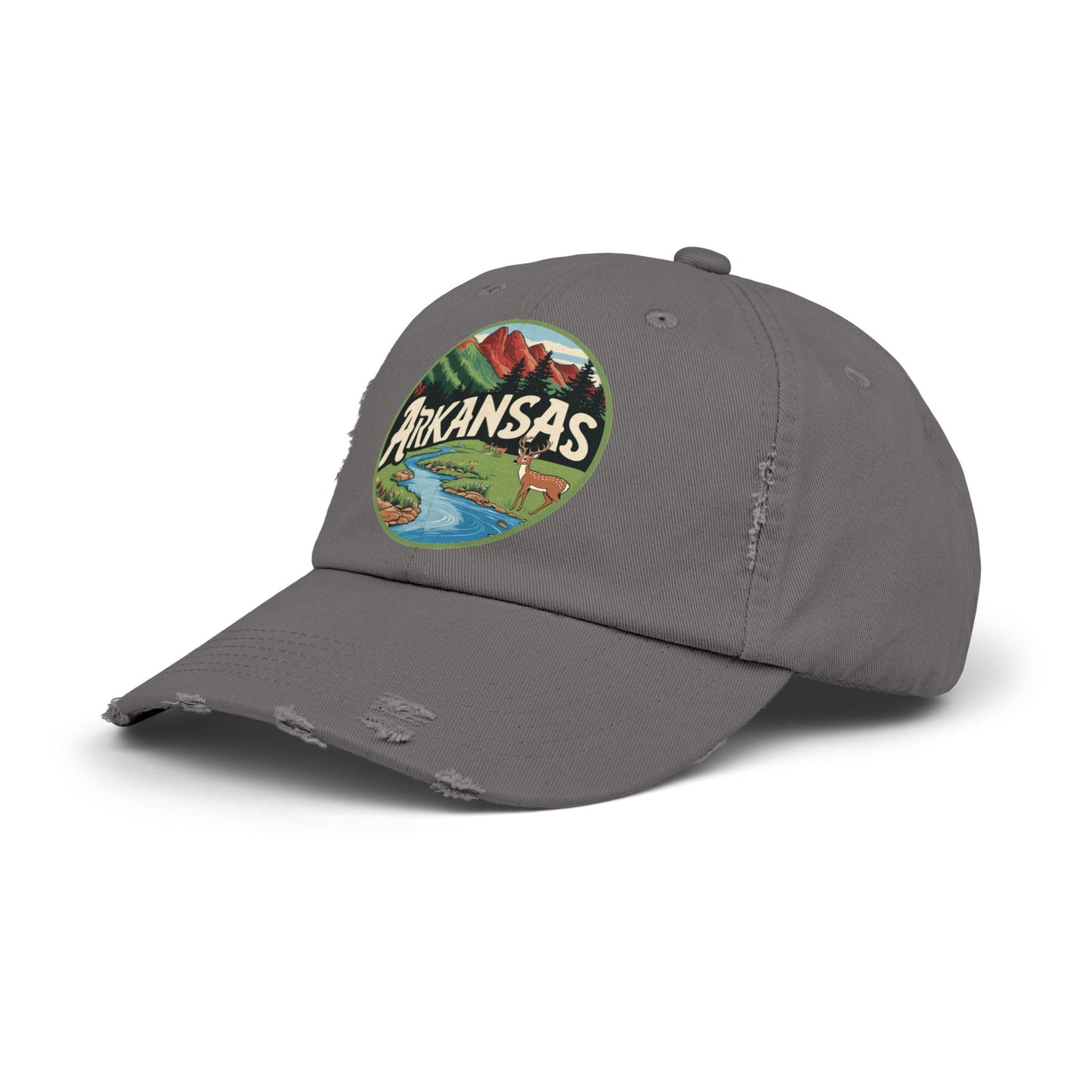 Unisex Distressed Cap with Arkansas Graphic | Vintage Outdoor Style Hat