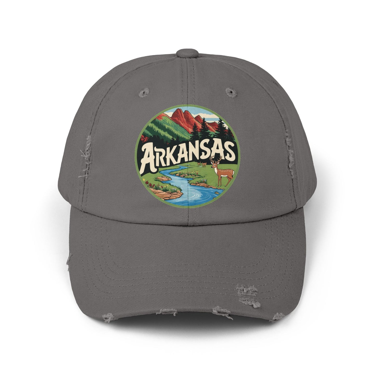Unisex Distressed Cap with Arkansas Graphic | Vintage Outdoor Style Hat