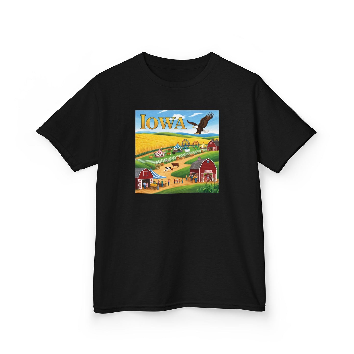 Iowa Kids Heavy Cotton Tee - Fun Farm Design for Young Explorers