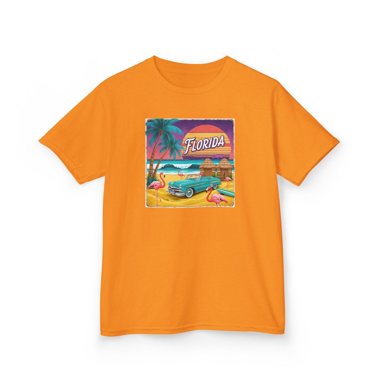 Florida Vintage Kids Tee - Tropical Palm Tree & Flamingo Design