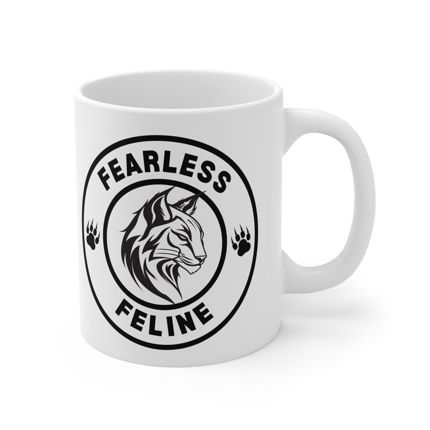 Fearless Feline White Ceramic Coffee Mug 11oz