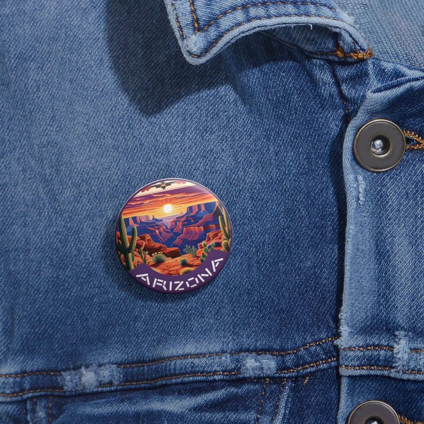 Custom Arizona Landscape Pin Buttons - Vibrant Cactus Design