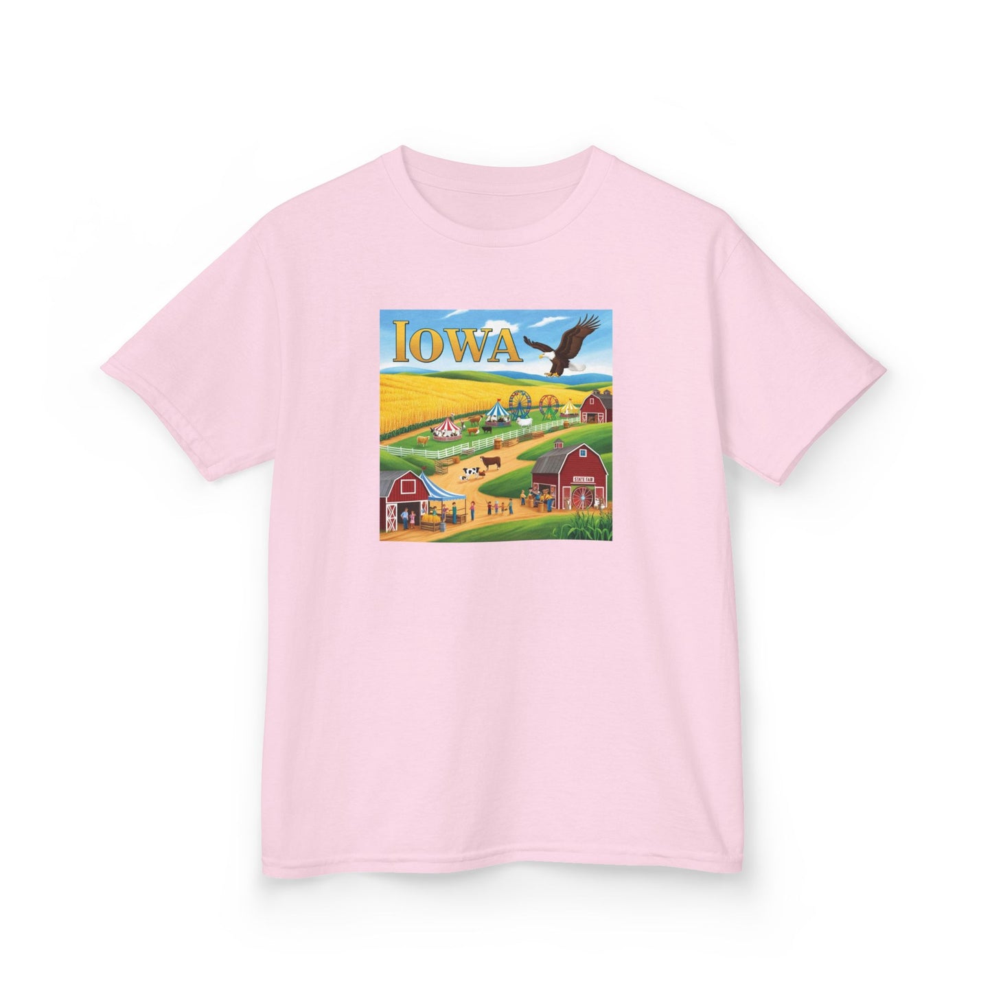 Iowa Kids Heavy Cotton Tee - Fun Farm Design for Young Explorers