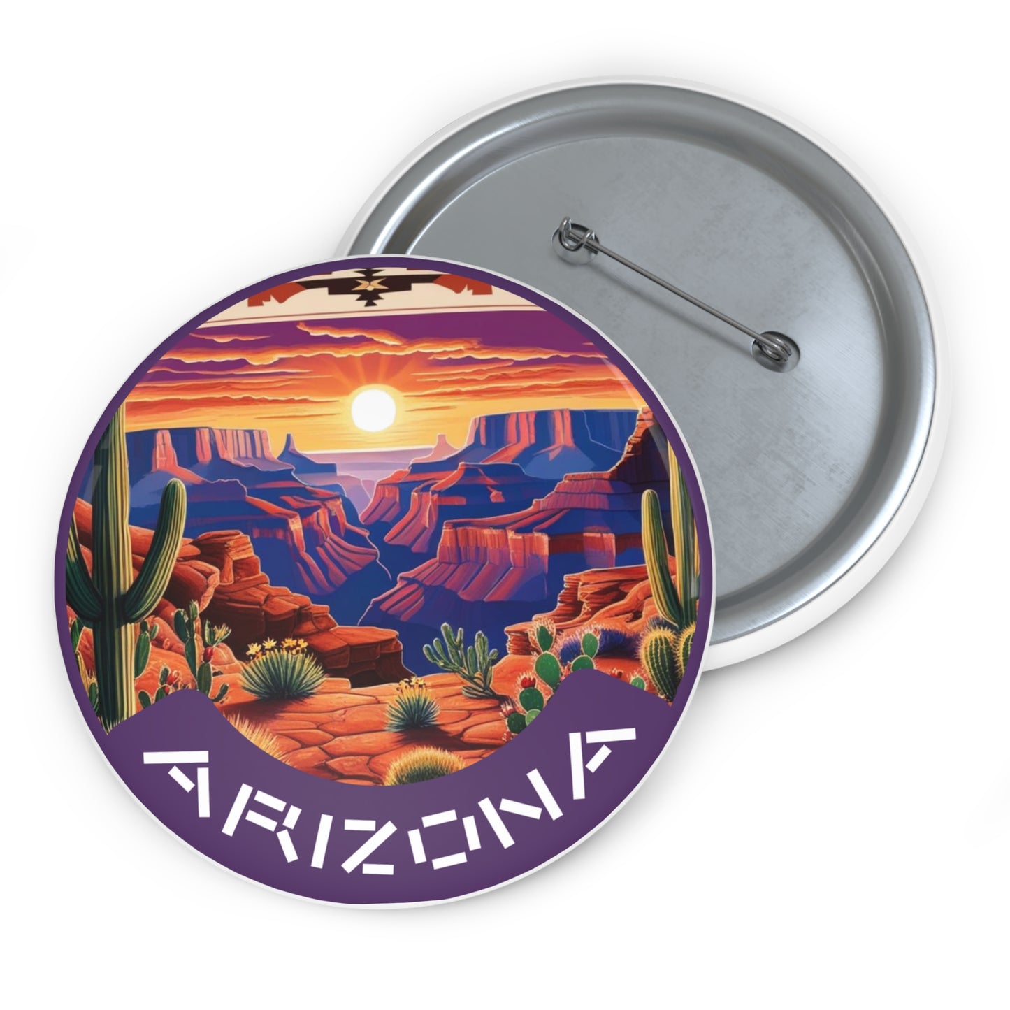 Custom Arizona Landscape Pin Buttons - Vibrant Cactus Design