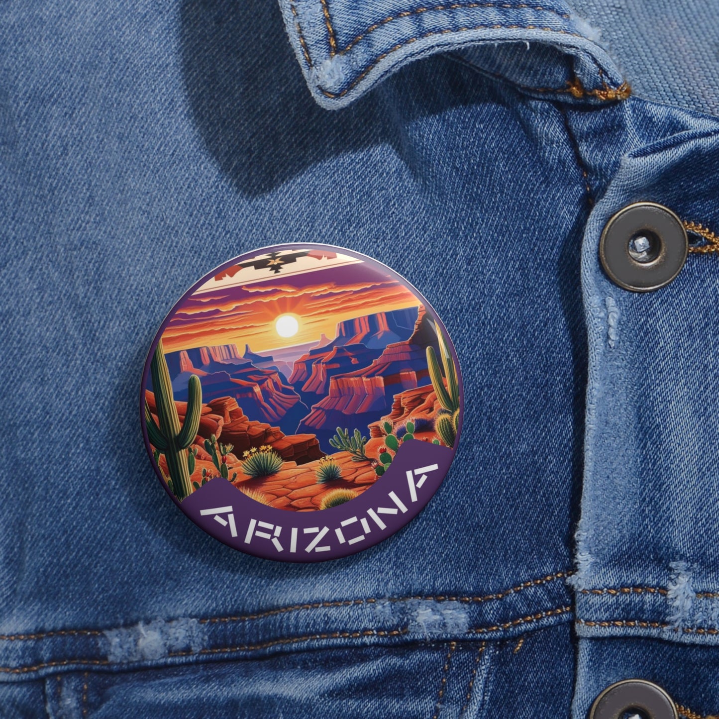 Custom Arizona Landscape Pin Buttons - Vibrant Cactus Design