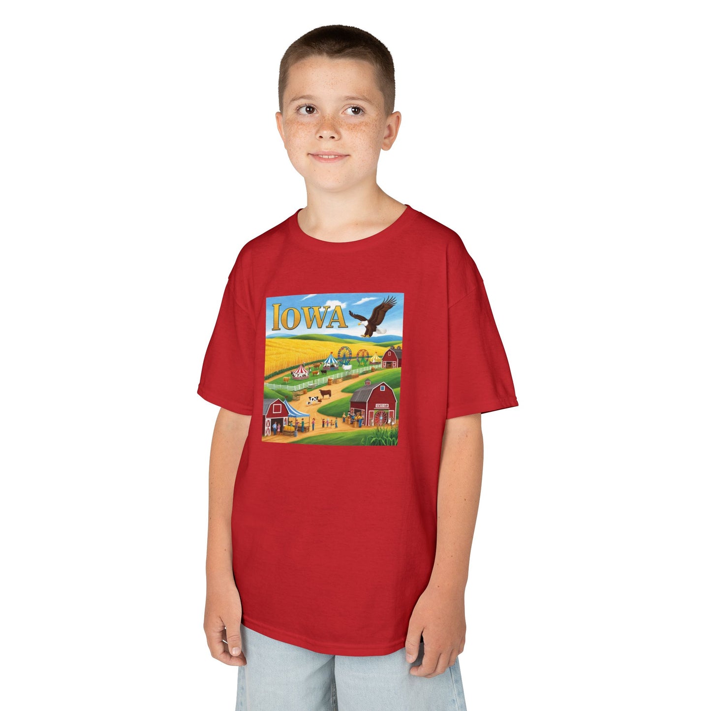 Iowa Kids Heavy Cotton Tee - Fun Farm Design for Young Explorers