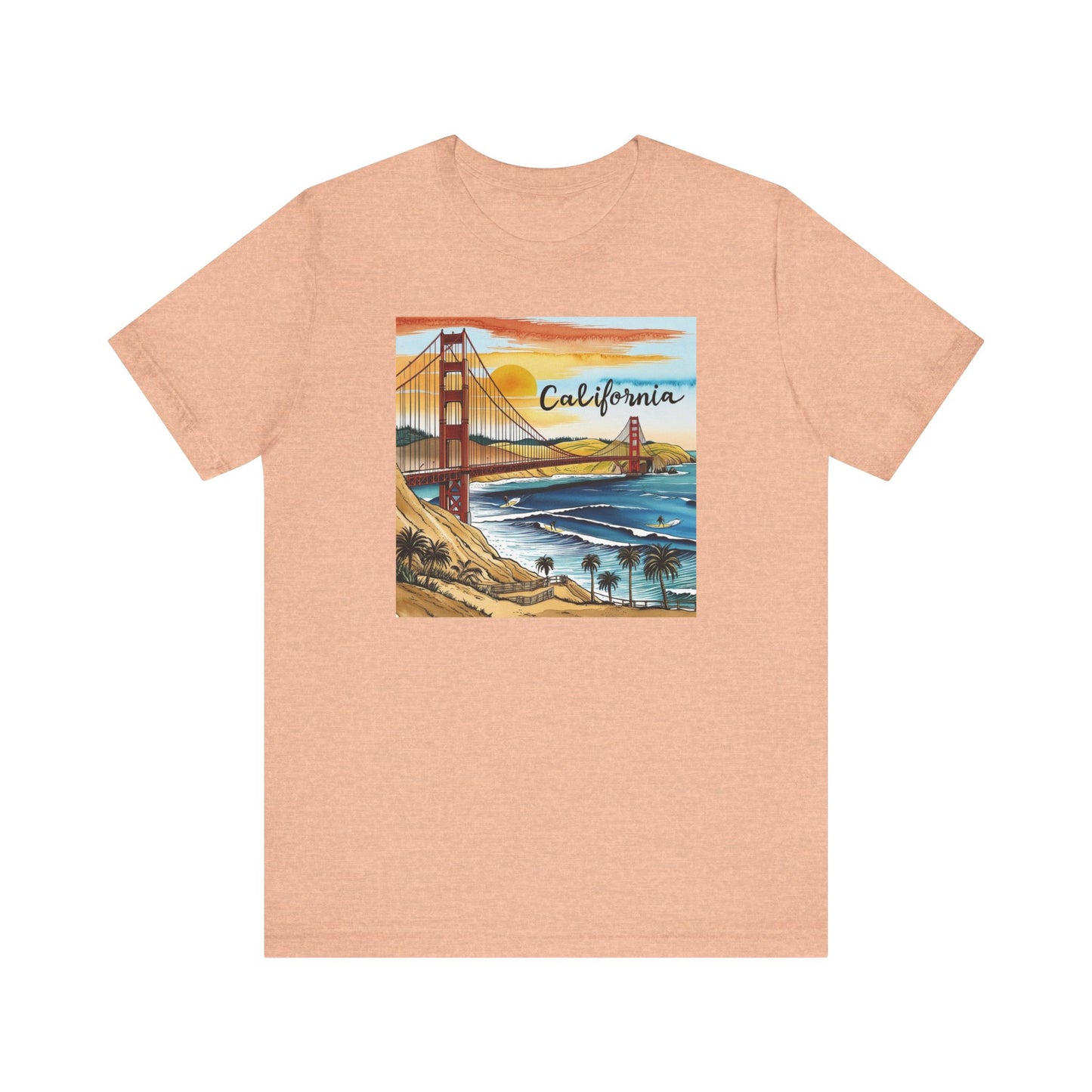 California Sunset Short Sleeve Tee - Unisex Jersey T-Shirt with Golden Gate Bridge Design