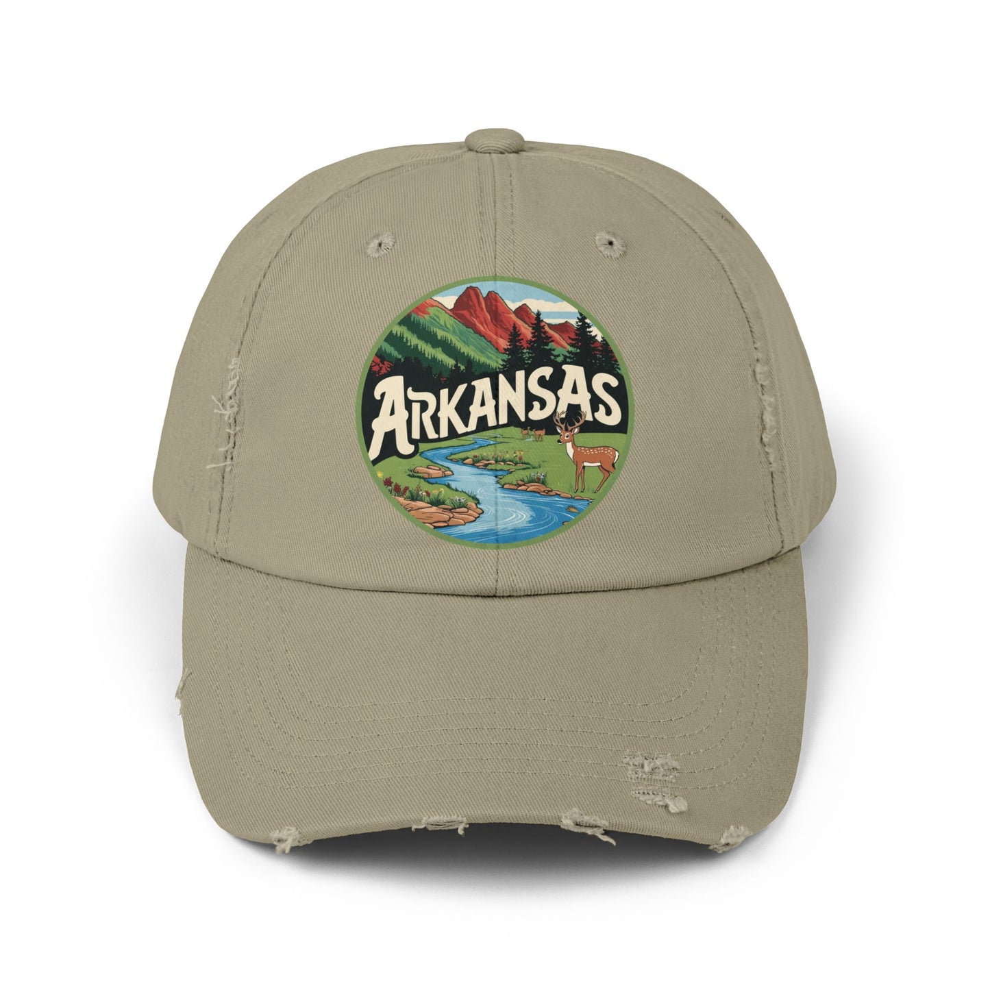 Unisex Distressed Cap with Arkansas Graphic | Vintage Outdoor Style Hat