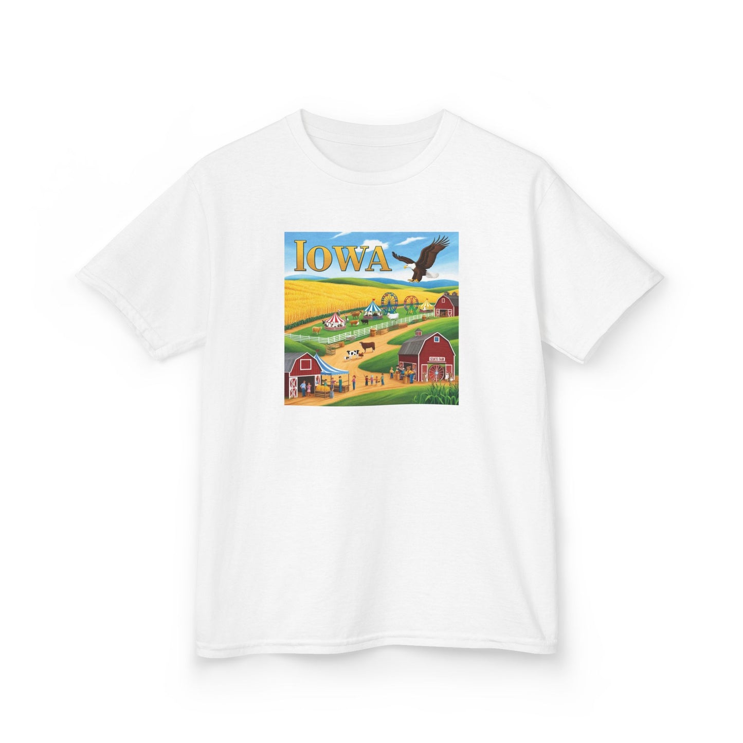 Iowa Kids Heavy Cotton Tee - Fun Farm Design for Young Explorers