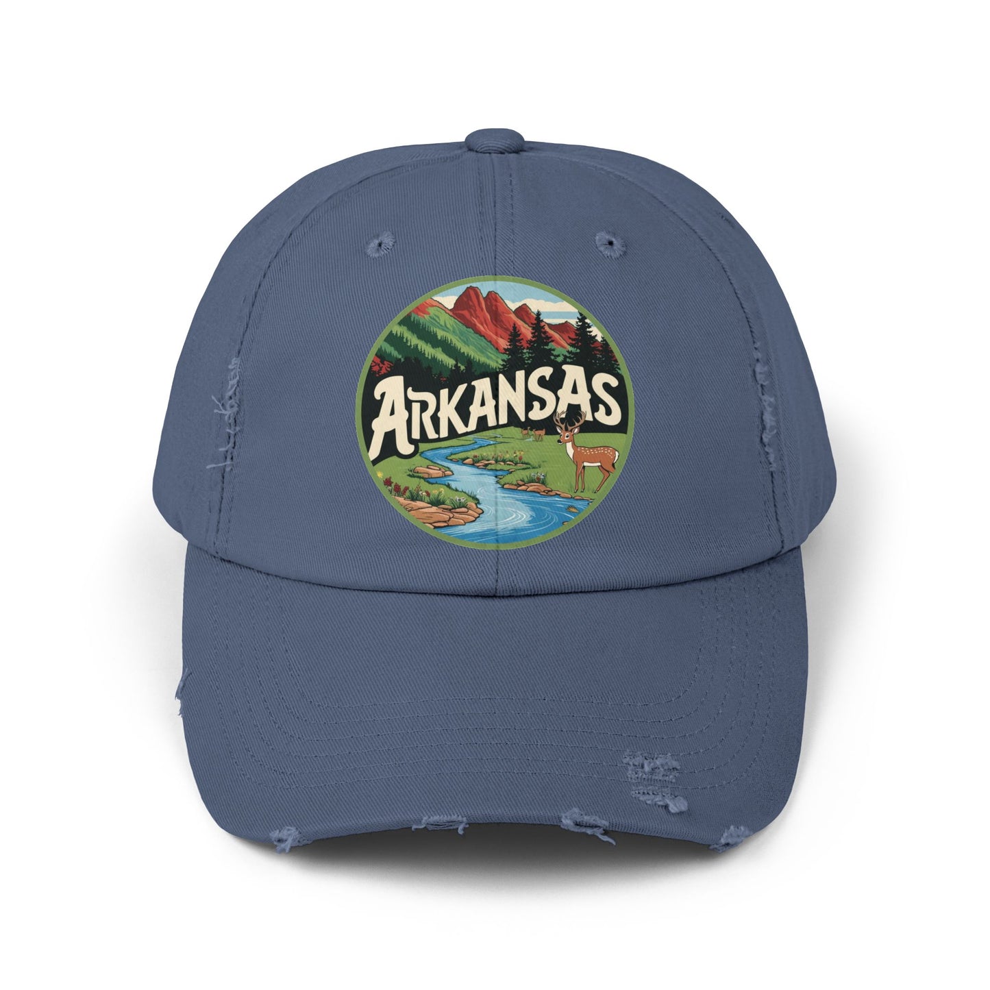 Unisex Distressed Cap with Arkansas Graphic | Vintage Outdoor Style Hat