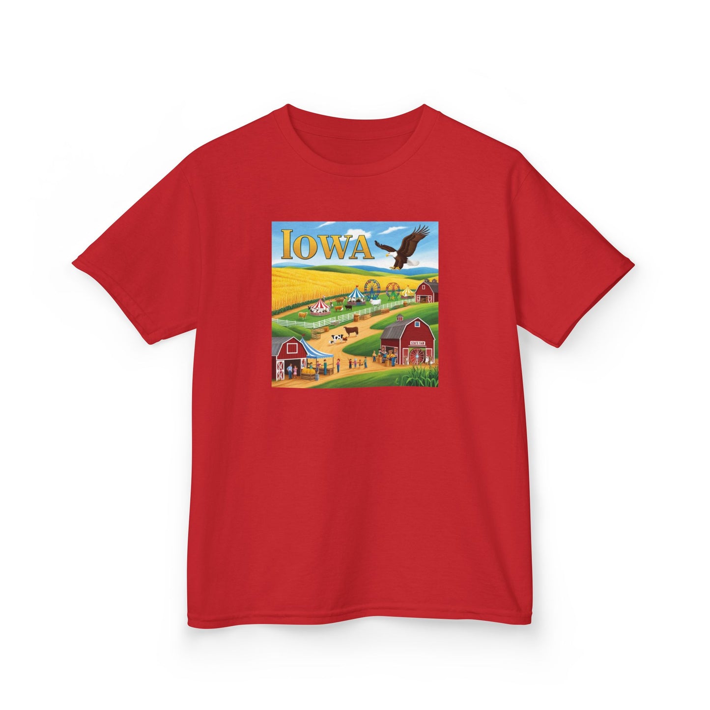 Iowa Kids Heavy Cotton Tee - Fun Farm Design for Young Explorers