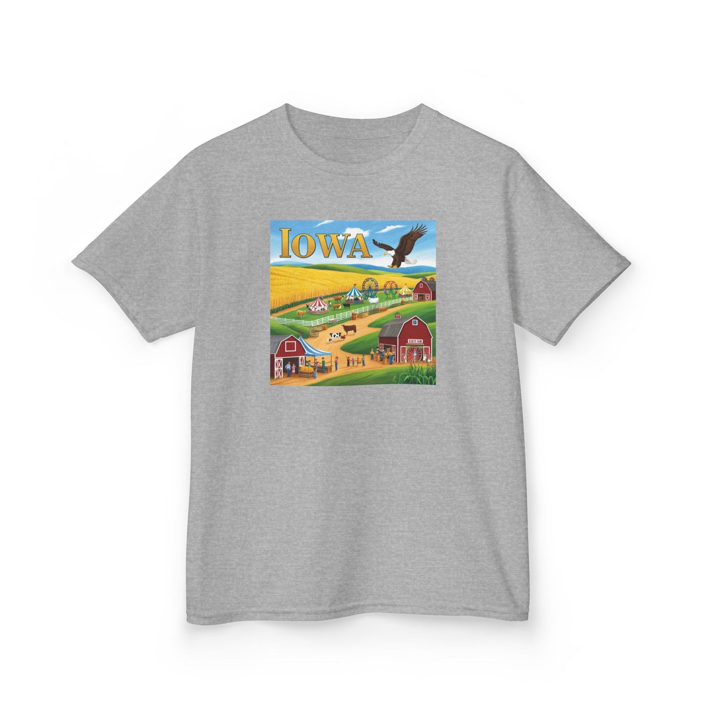 Iowa Kids Heavy Cotton Tee - Fun Farm Design for Young Explorers