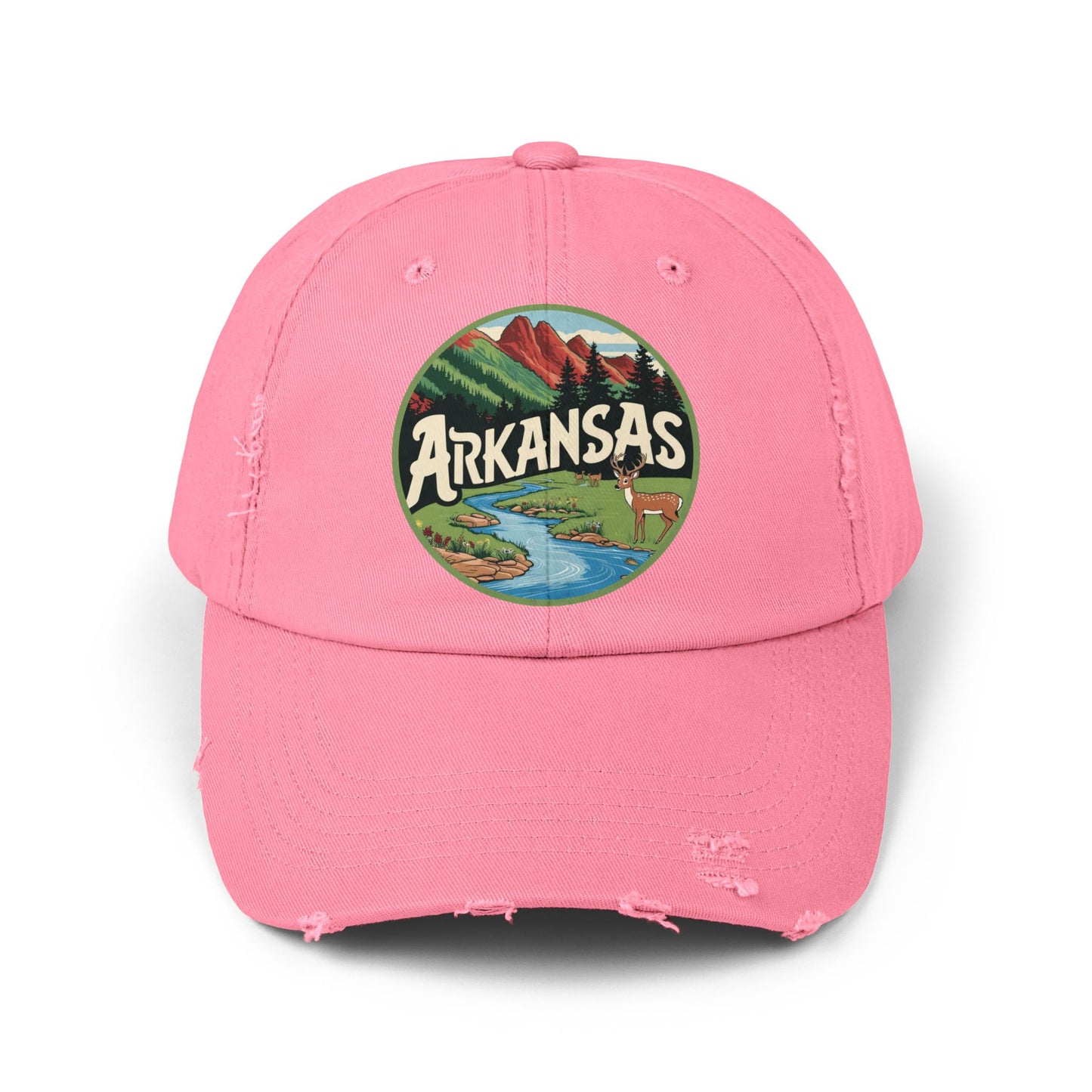 Unisex Distressed Cap with Arkansas Graphic | Vintage Outdoor Style Hat