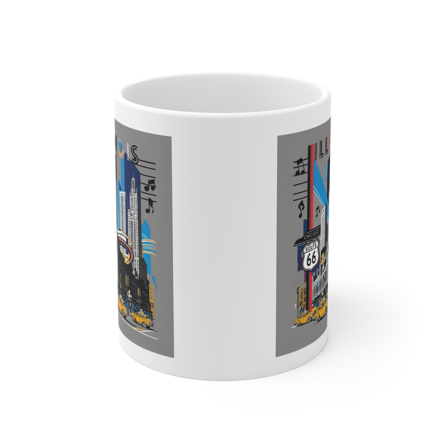 Vintage Route 66 Cityscape Mug – 11oz Retro Travel Illinois Coffee Cup