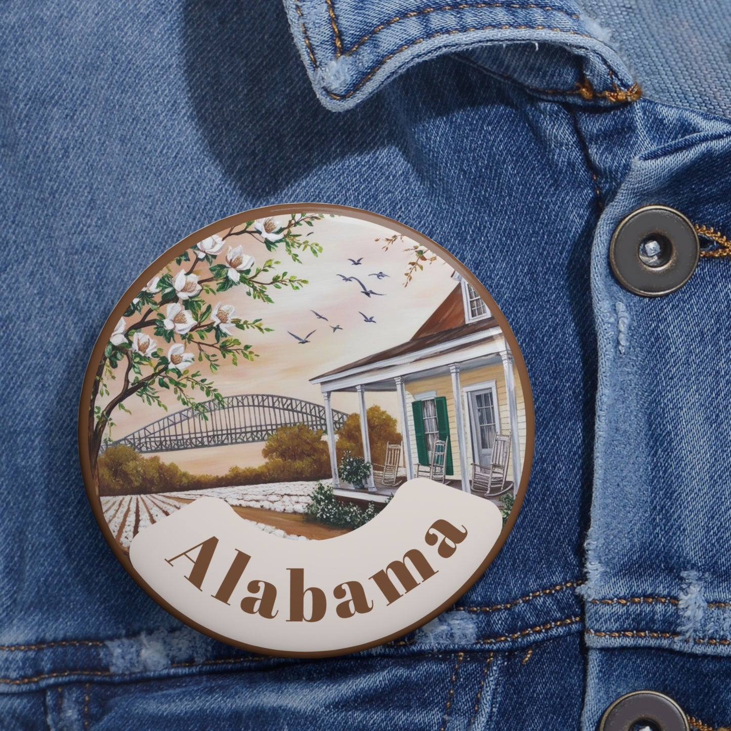 Custom Alabama Pin Buttons - Vintage Style Collectible Badges