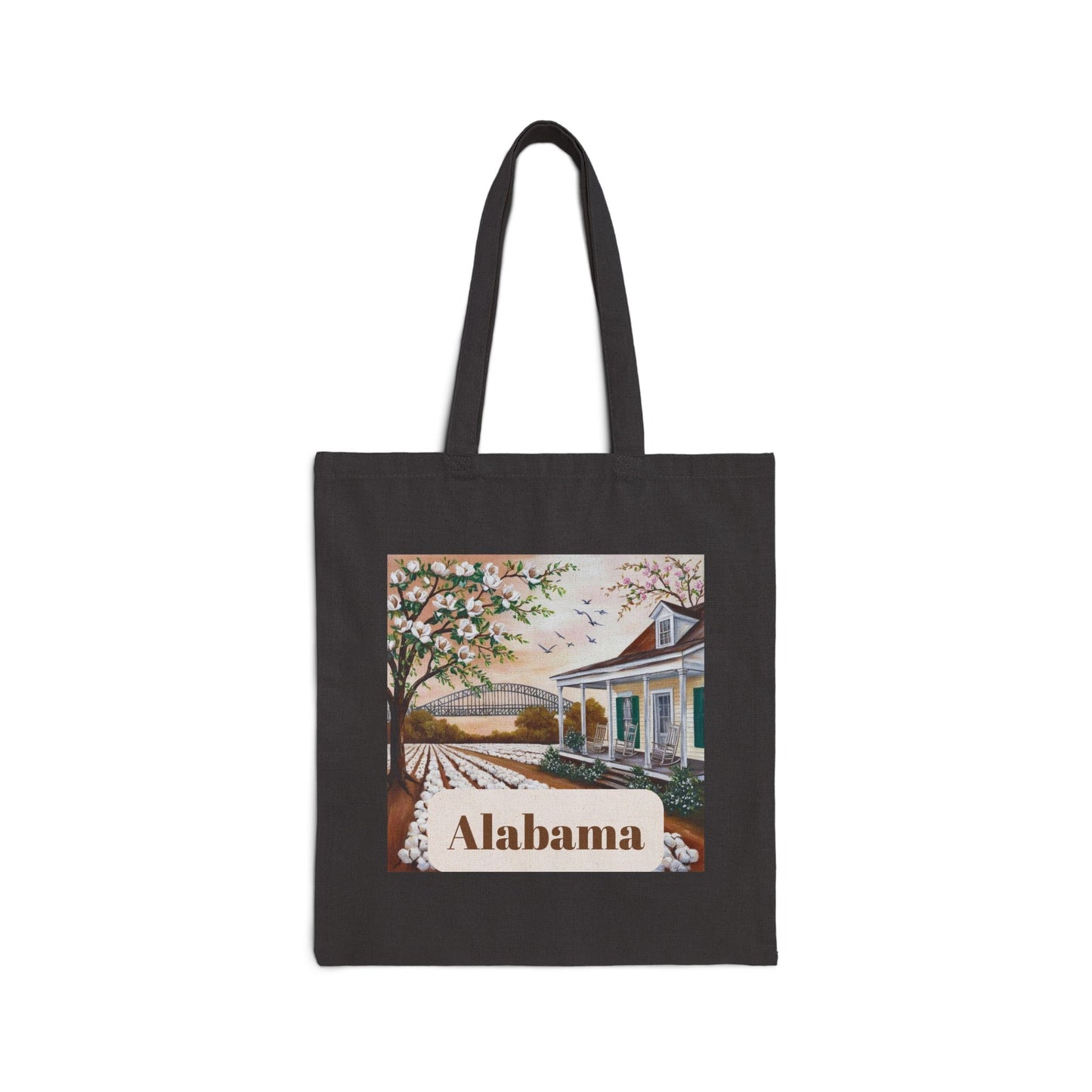 Alabama Floral Cotton Canvas Tote Bag - Eco-Friendly Shopping & Travel