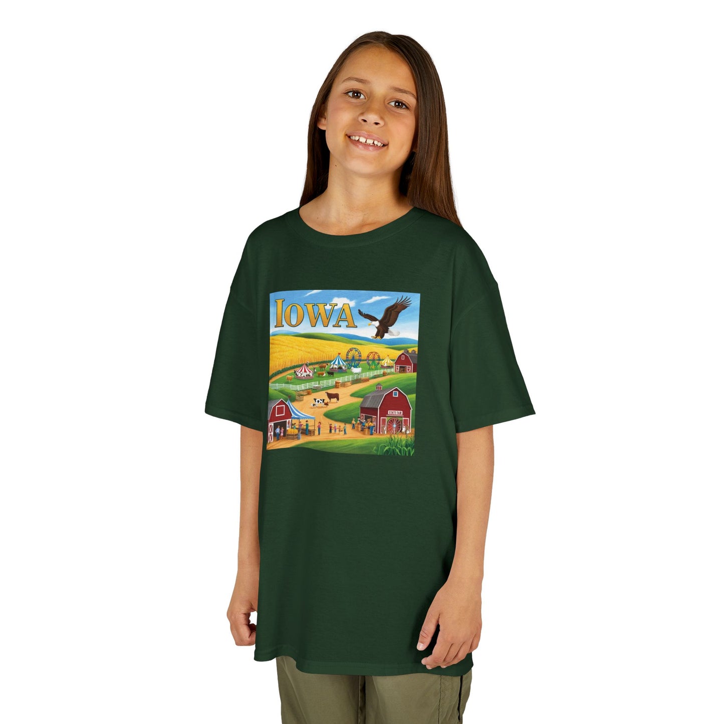 Iowa Kids Heavy Cotton Tee - Fun Farm Design for Young Explorers