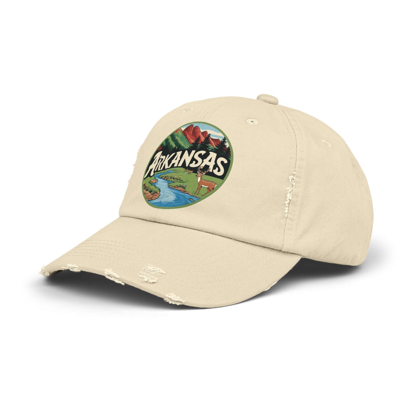 Unisex Distressed Cap with Arkansas Graphic | Vintage Outdoor Style Hat