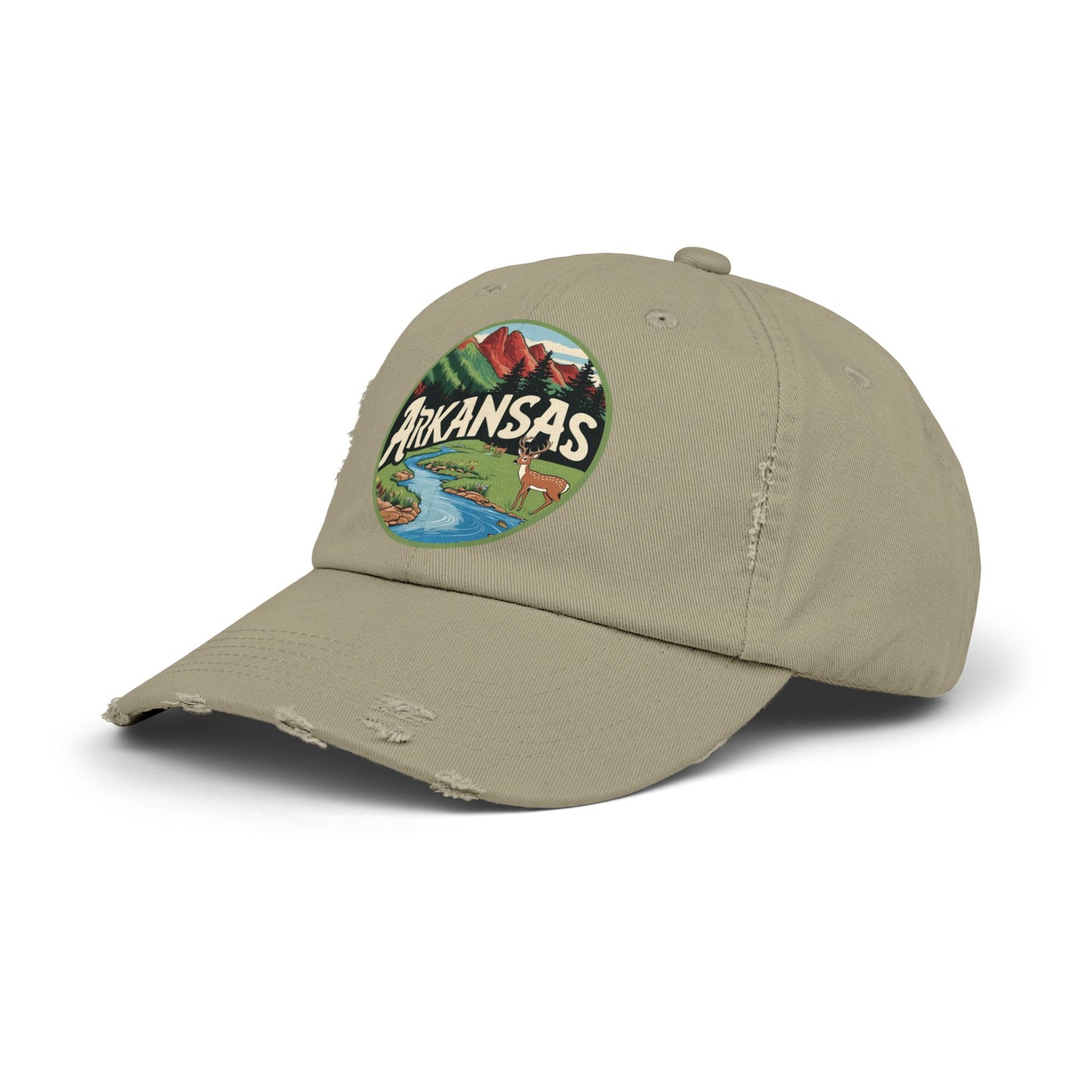 Unisex Distressed Cap with Arkansas Graphic | Vintage Outdoor Style Hat