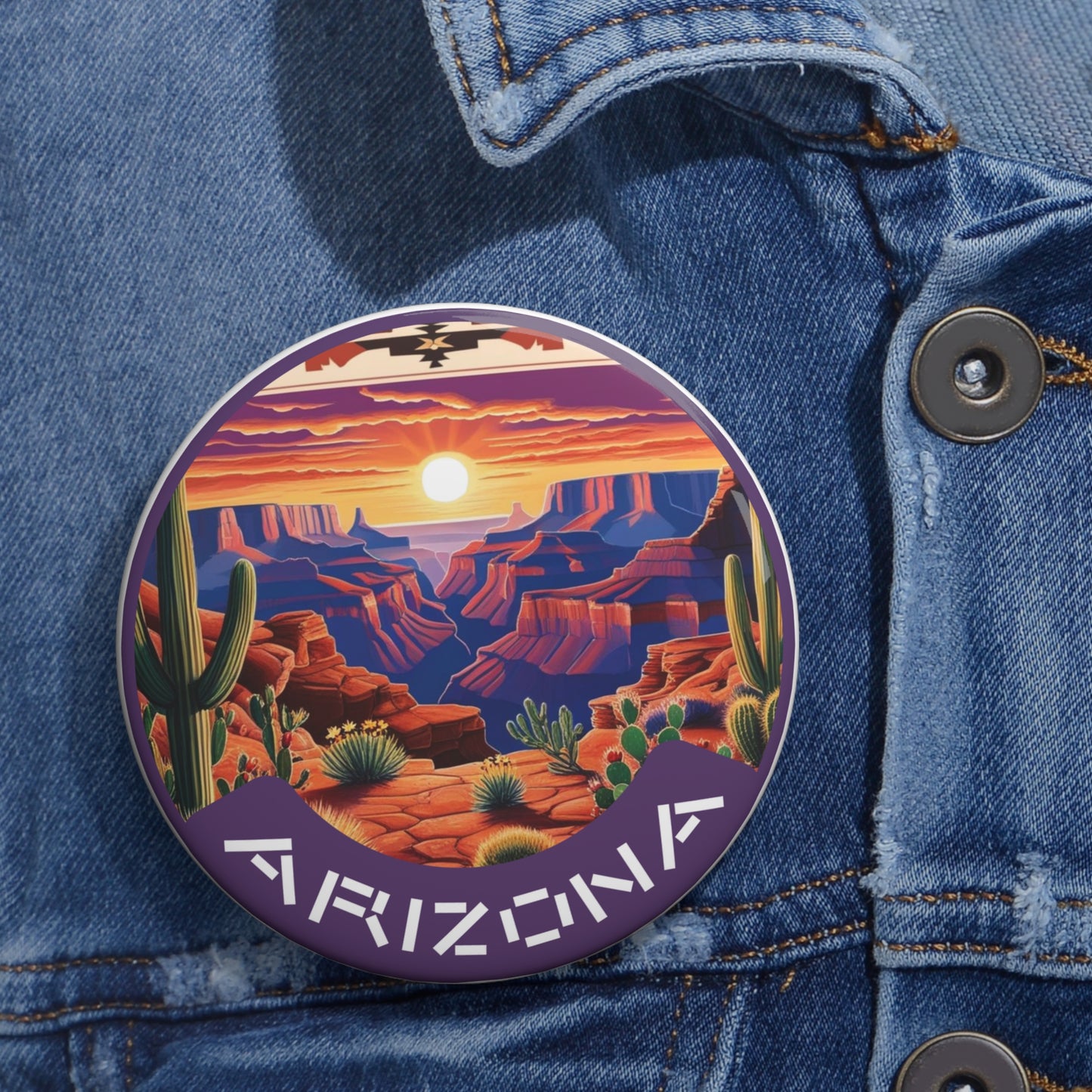 Custom Arizona Landscape Pin Buttons - Vibrant Cactus Design