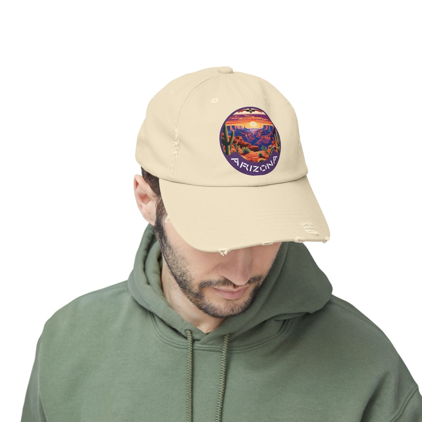 Vintage Arizona Distressed Cap | Unisex Baseball Hat with Sunset Design