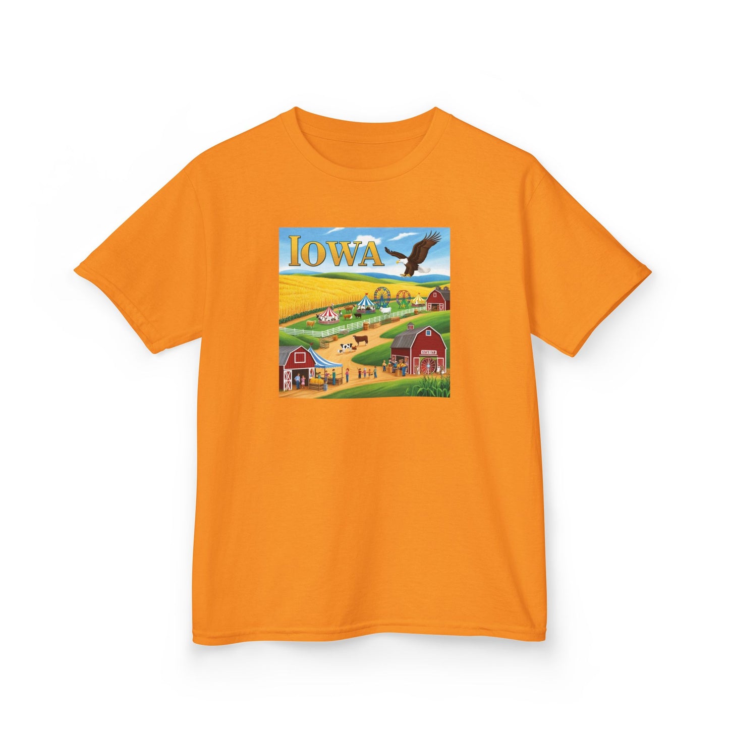 Iowa Kids Heavy Cotton Tee - Fun Farm Design for Young Explorers