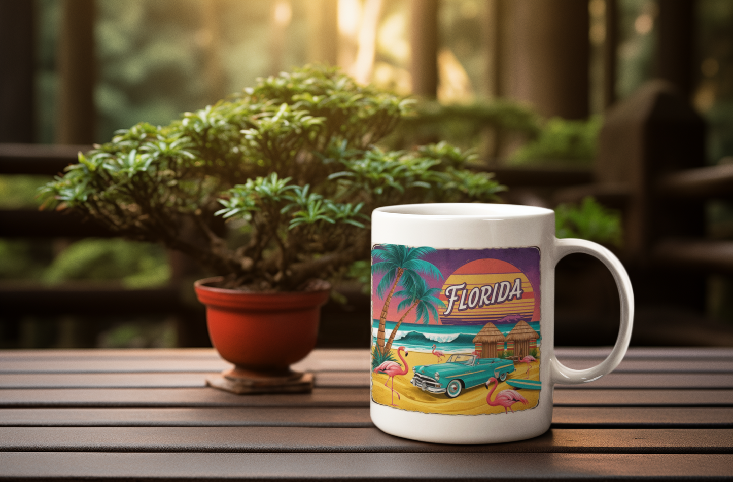 Vintage Florida Flamingo Mug – 11oz Retro Beach Coffee Cup