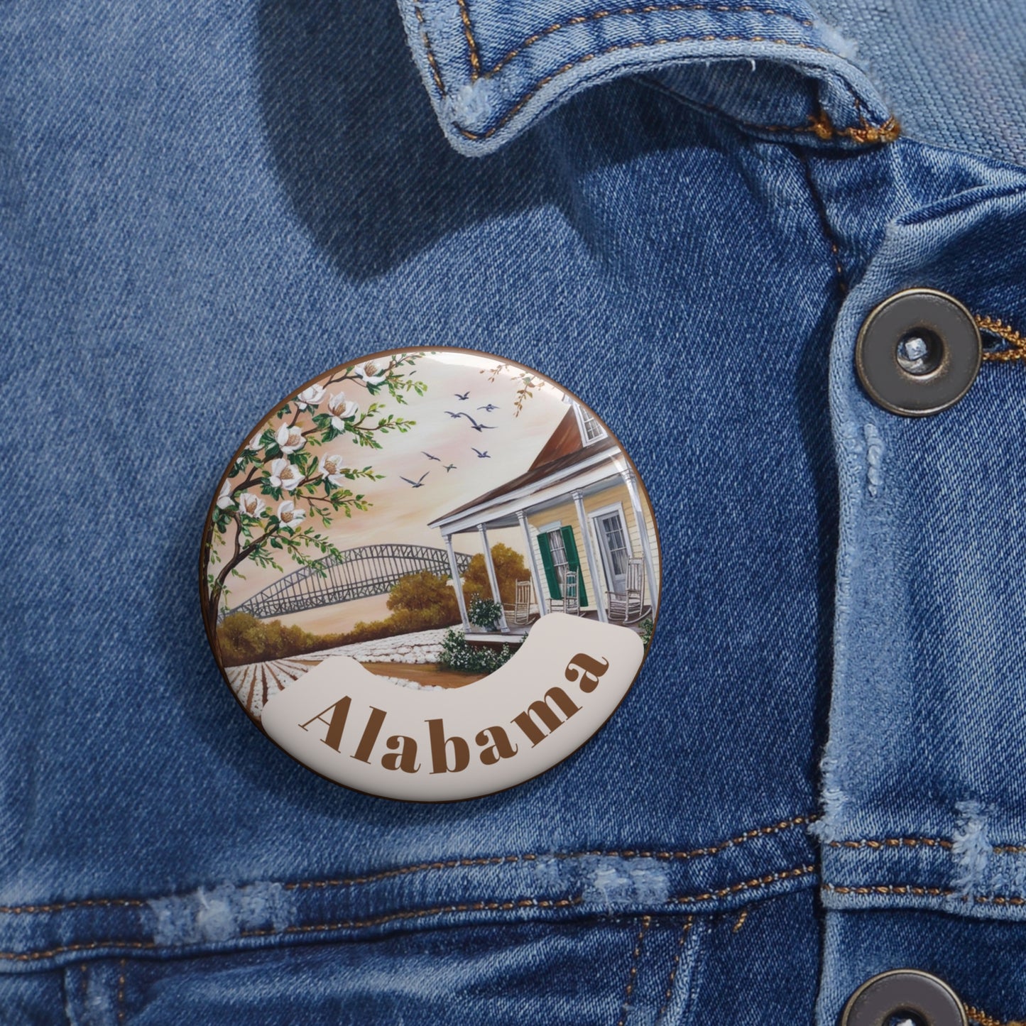 Custom Alabama Pin Buttons - Vintage Style Collectible Badges