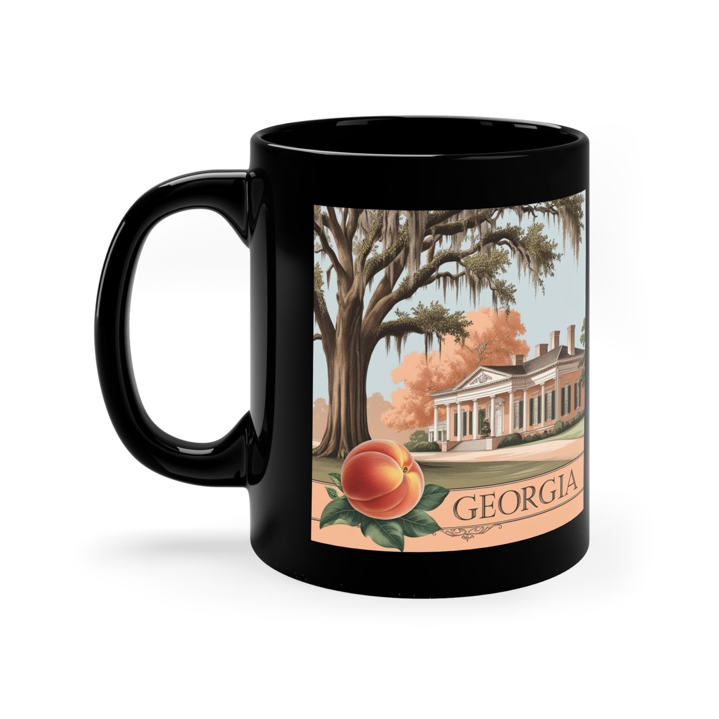 Georgia Peach Black Coffee Mug, 11oz - Perfect Gift for Georgia Lovers