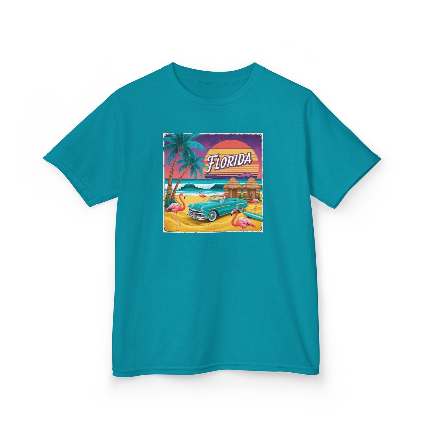 Florida Vintage Kids Tee - Tropical Palm Tree & Flamingo Design
