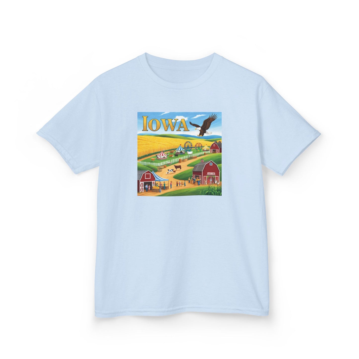 Iowa Kids Heavy Cotton Tee - Fun Farm Design for Young Explorers