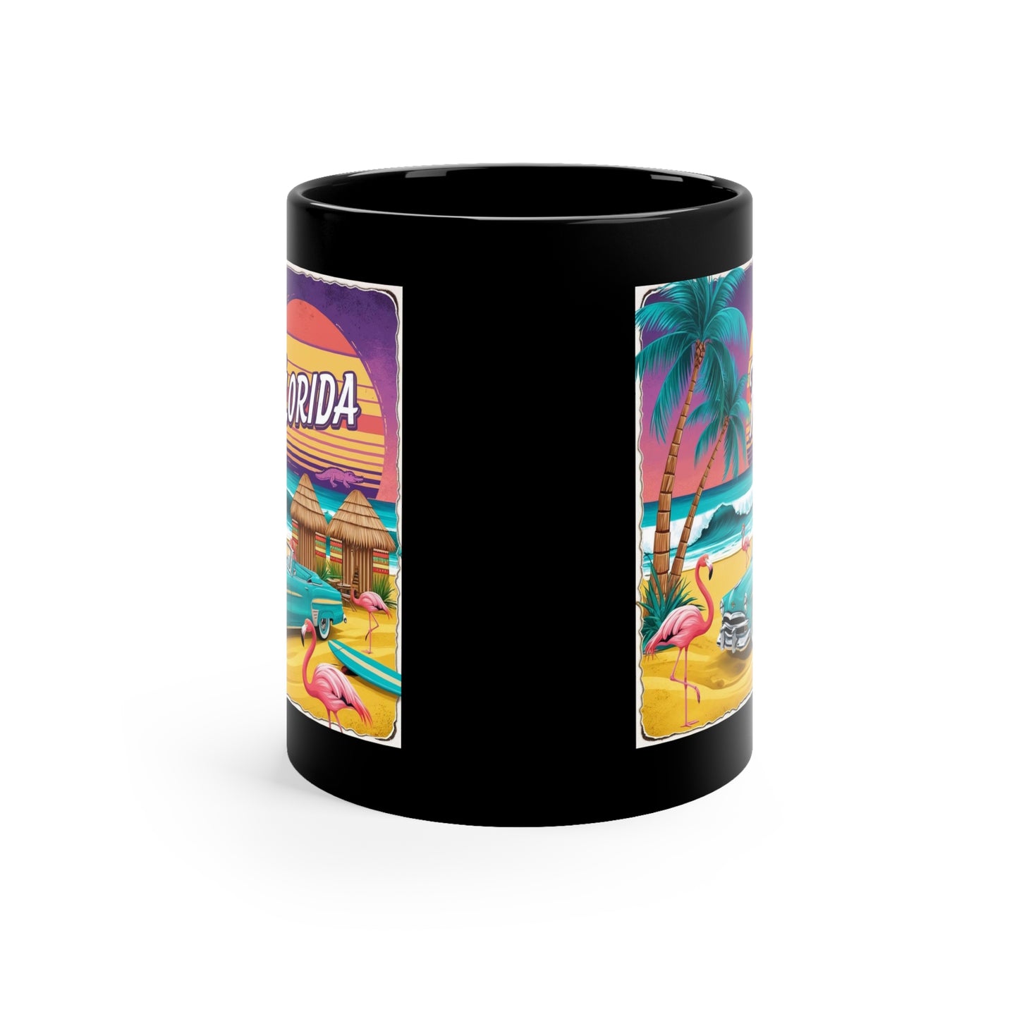 Vintage Florida Flamingo Coffee Mug - 11oz Black Cup for Beach Lovers