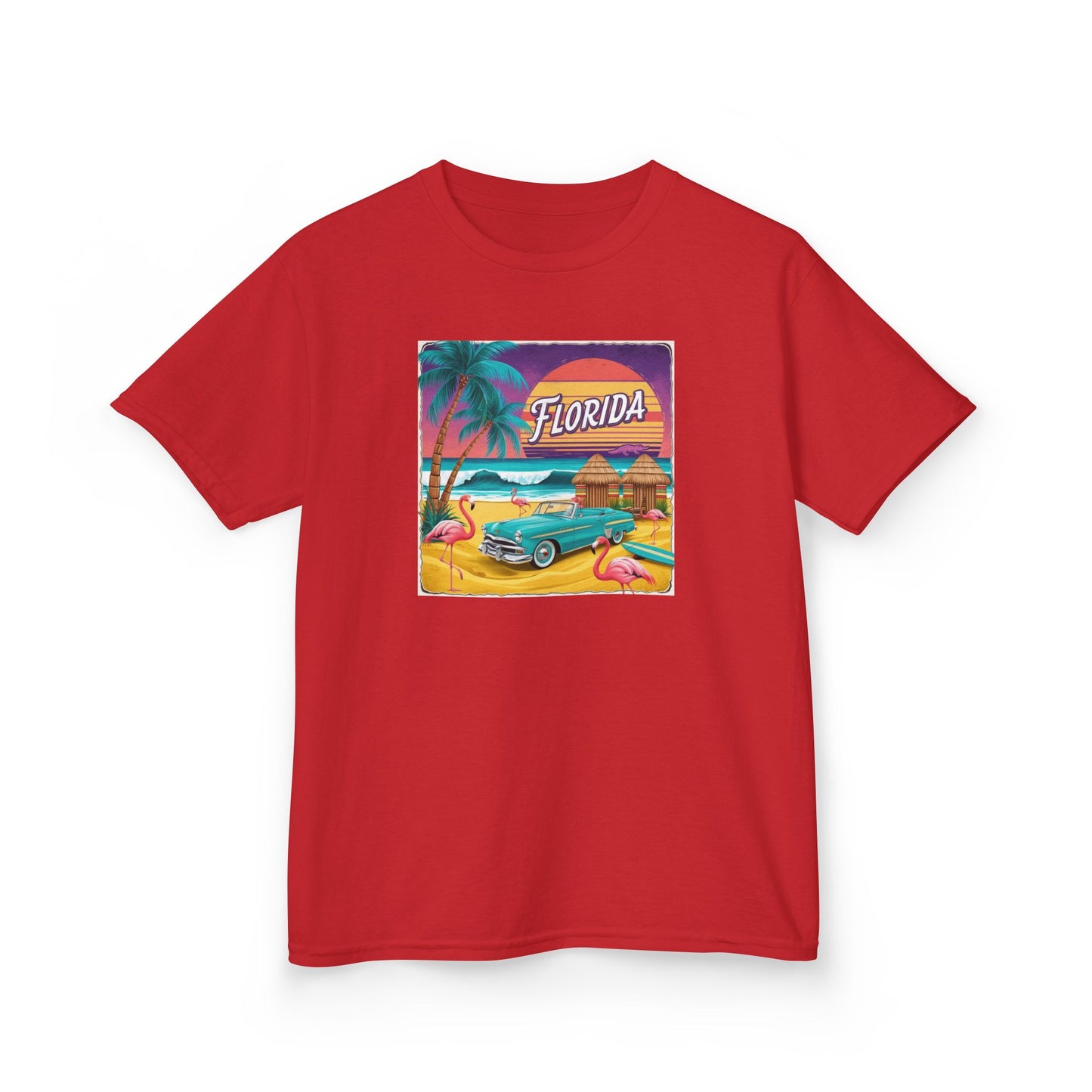 Florida Vintage Kids Tee - Tropical Palm Tree & Flamingo Design