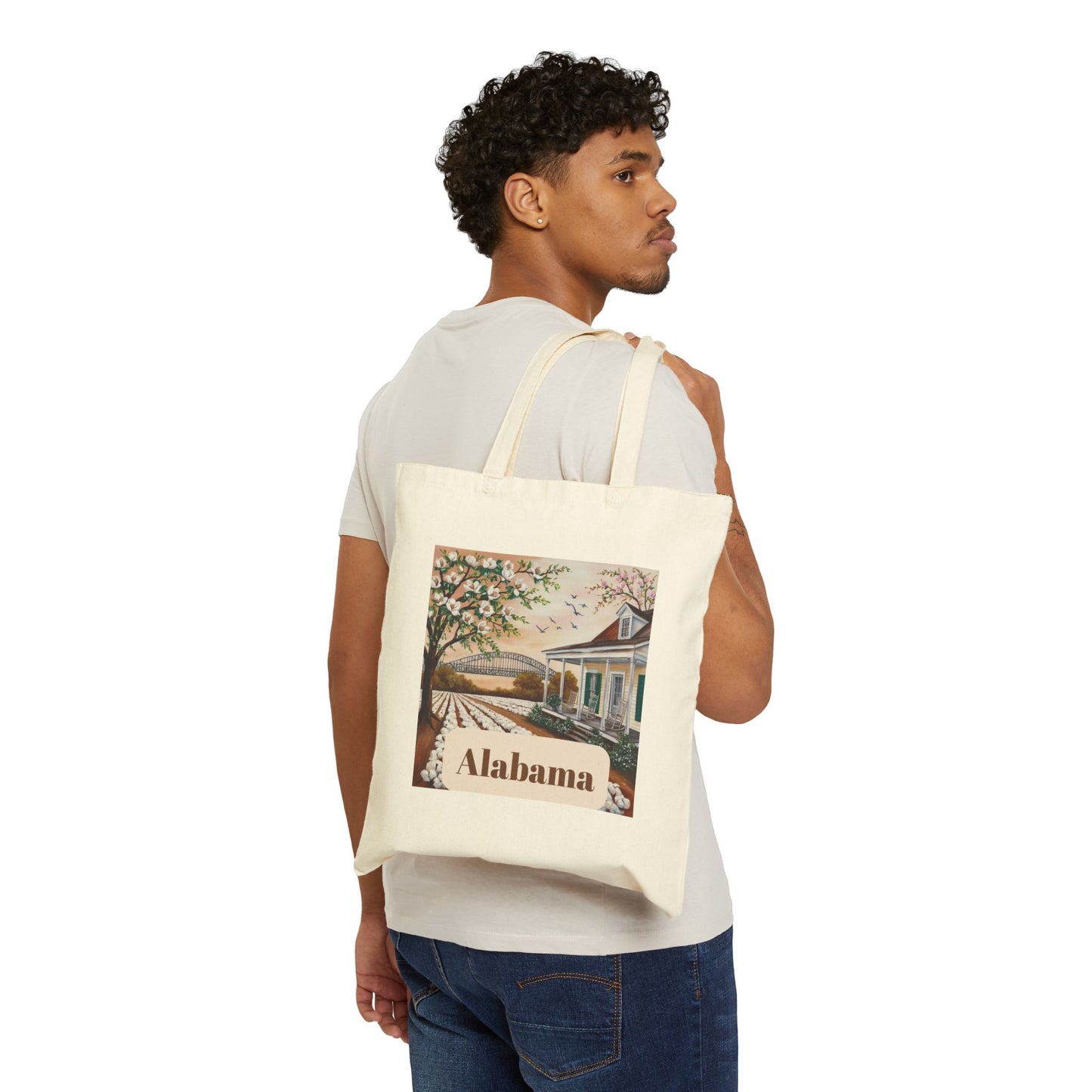 Alabama Floral Cotton Canvas Tote Bag - Eco-Friendly Shopping & Travel