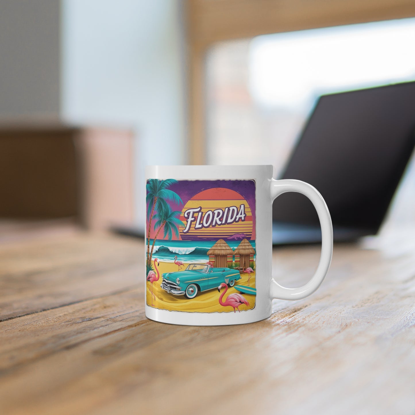 Vintage Florida Flamingo Mug – 11oz Retro Beach Coffee Cup