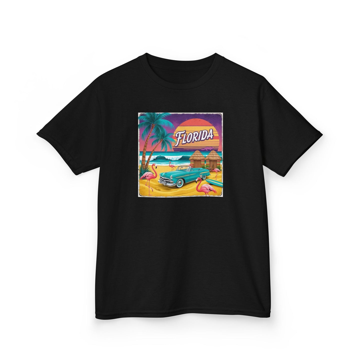 Florida Vintage Kids Tee - Tropical Palm Tree & Flamingo Design