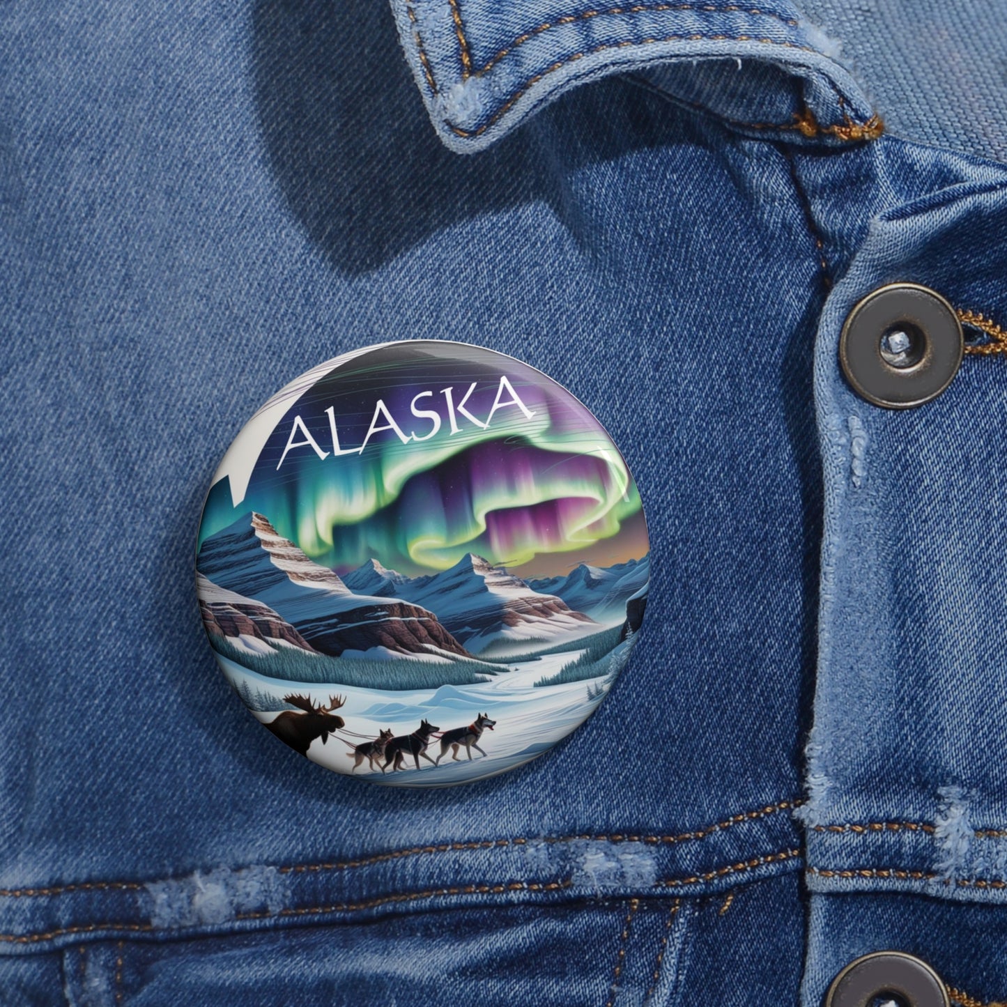 Alaska Aurora Borealis Custom Pin Buttons - Unique Lapel Accessories