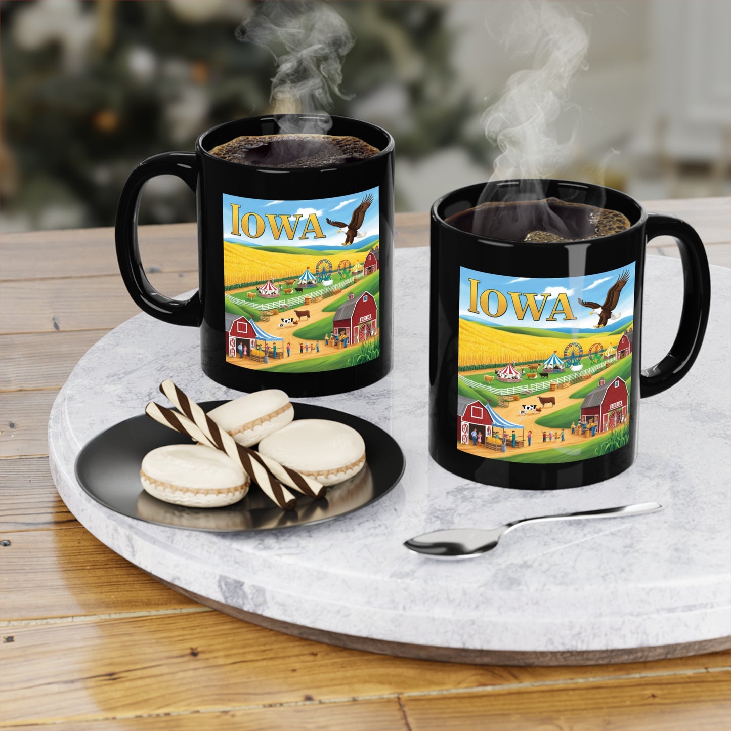 Iowa Scenic Black Coffee Mug - 11oz Farm & Festival Design