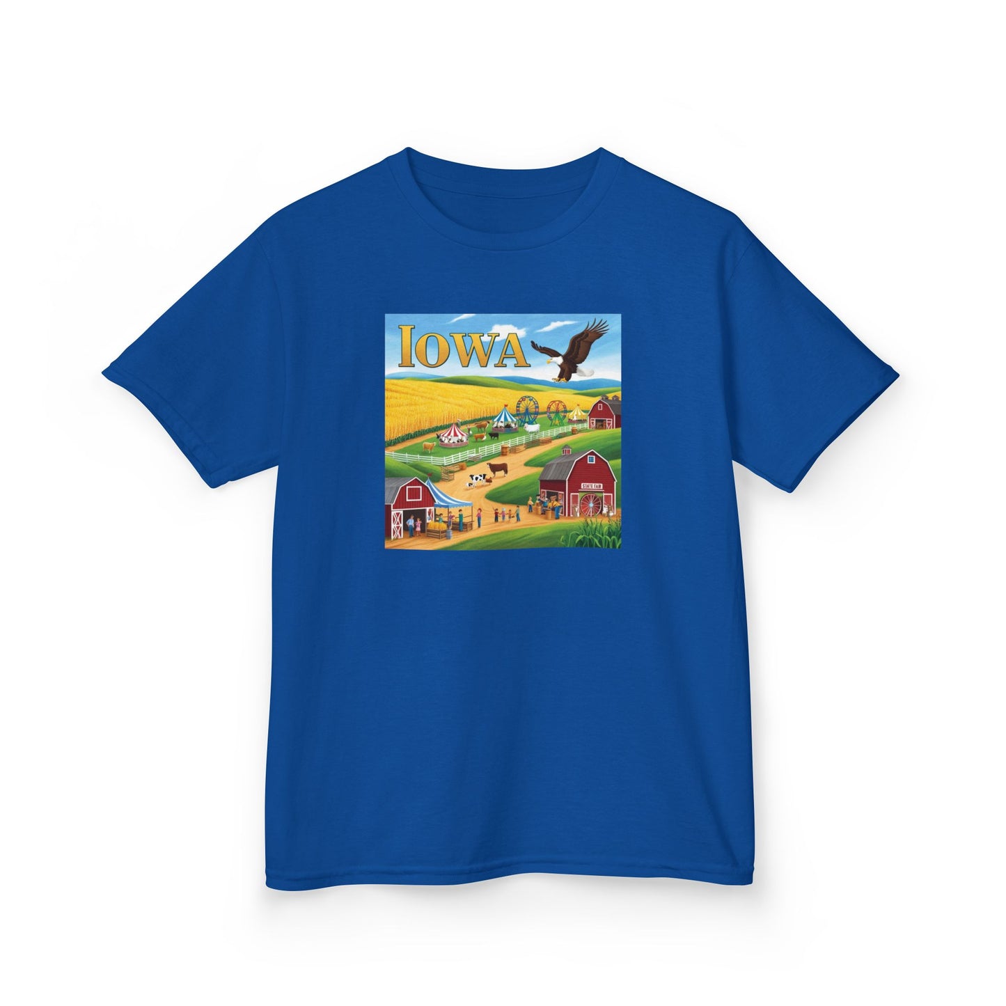 Iowa Kids Heavy Cotton Tee - Fun Farm Design for Young Explorers
