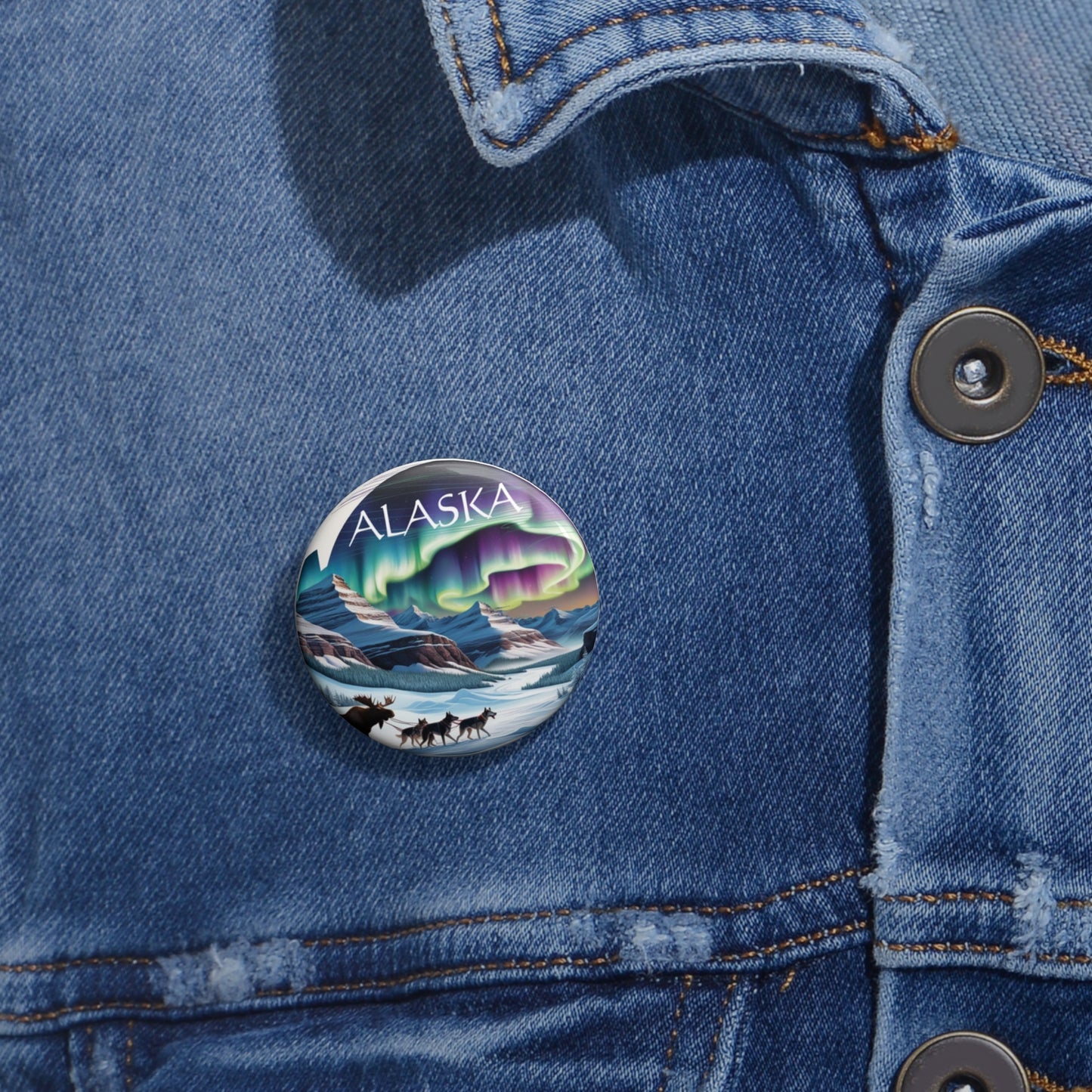 Alaska Aurora Borealis Custom Pin Buttons - Unique Lapel Accessories