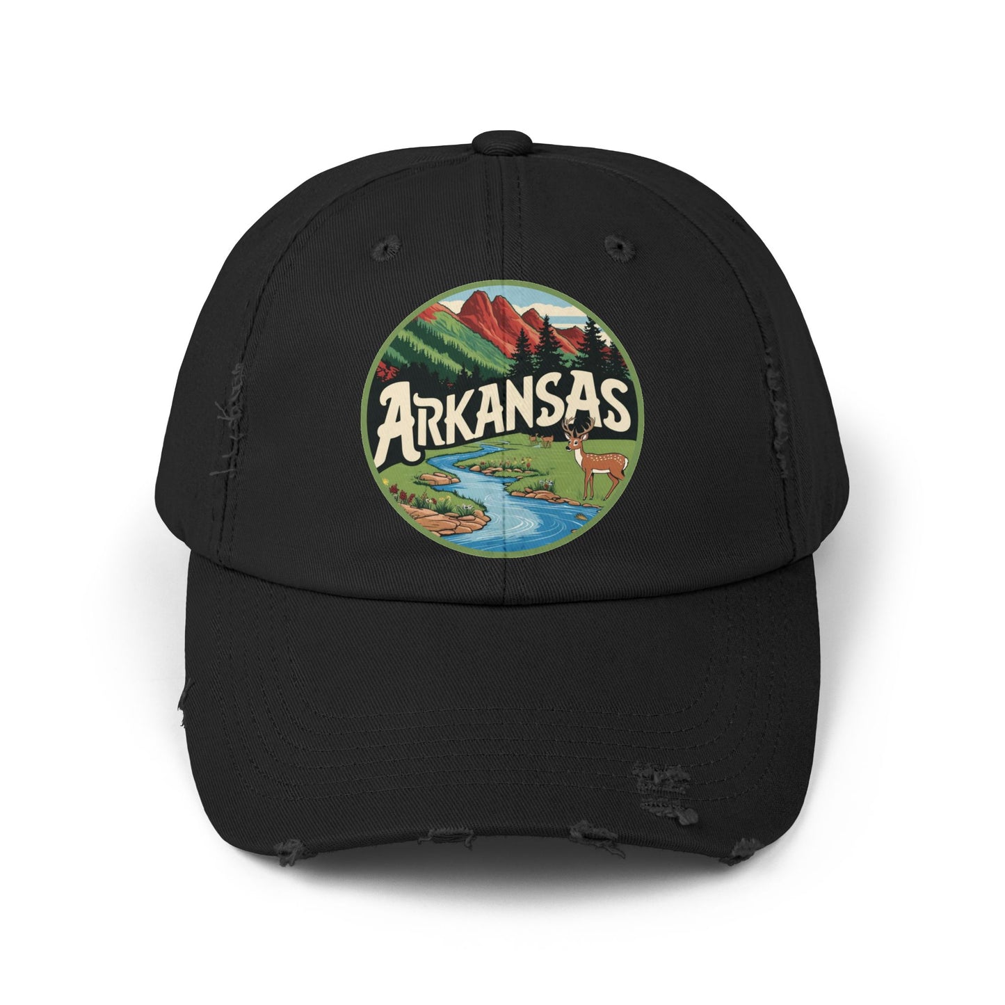 Unisex Distressed Cap with Arkansas Graphic | Vintage Outdoor Style Hat
