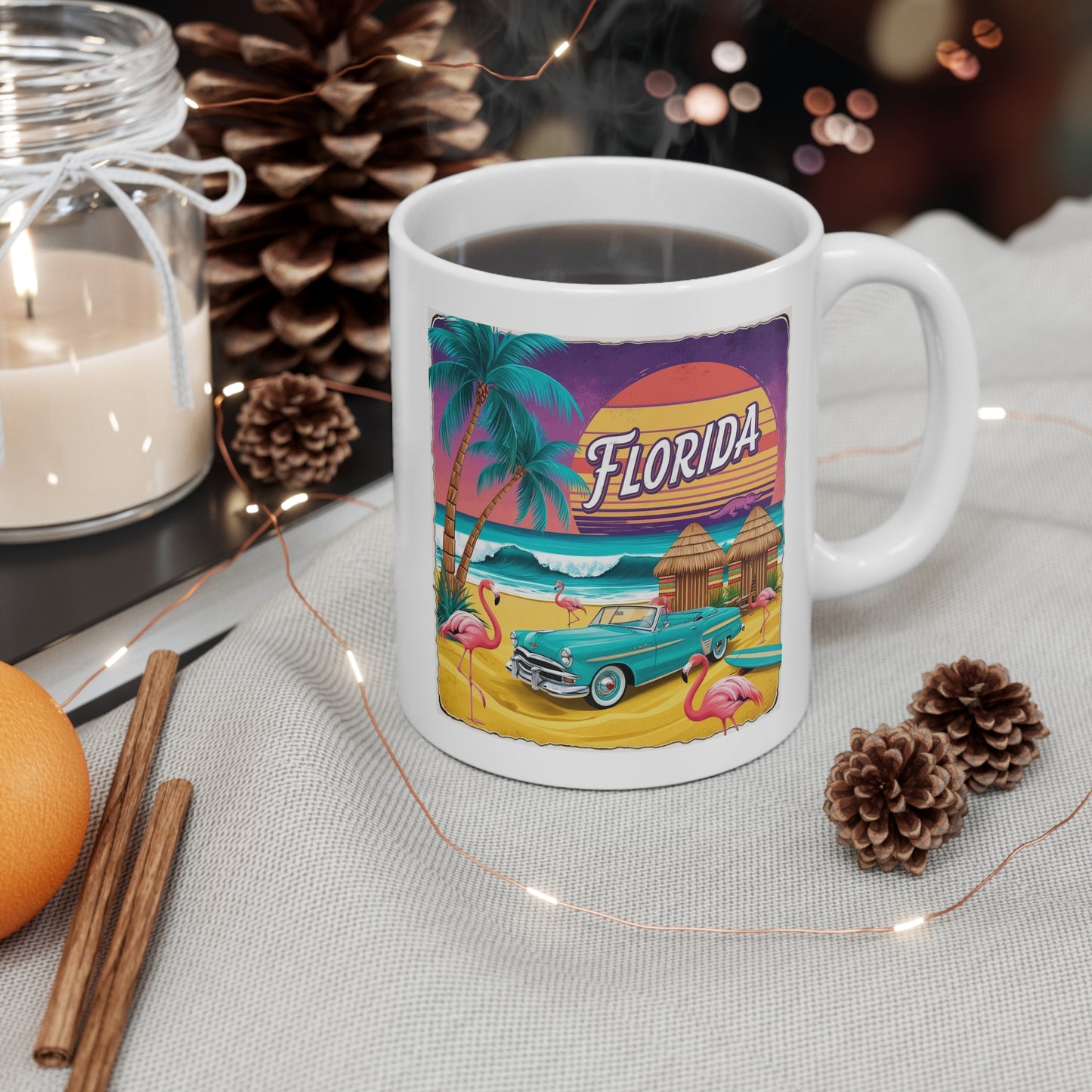 Vintage Florida Flamingo Mug – 11oz Retro Beach Coffee Cup