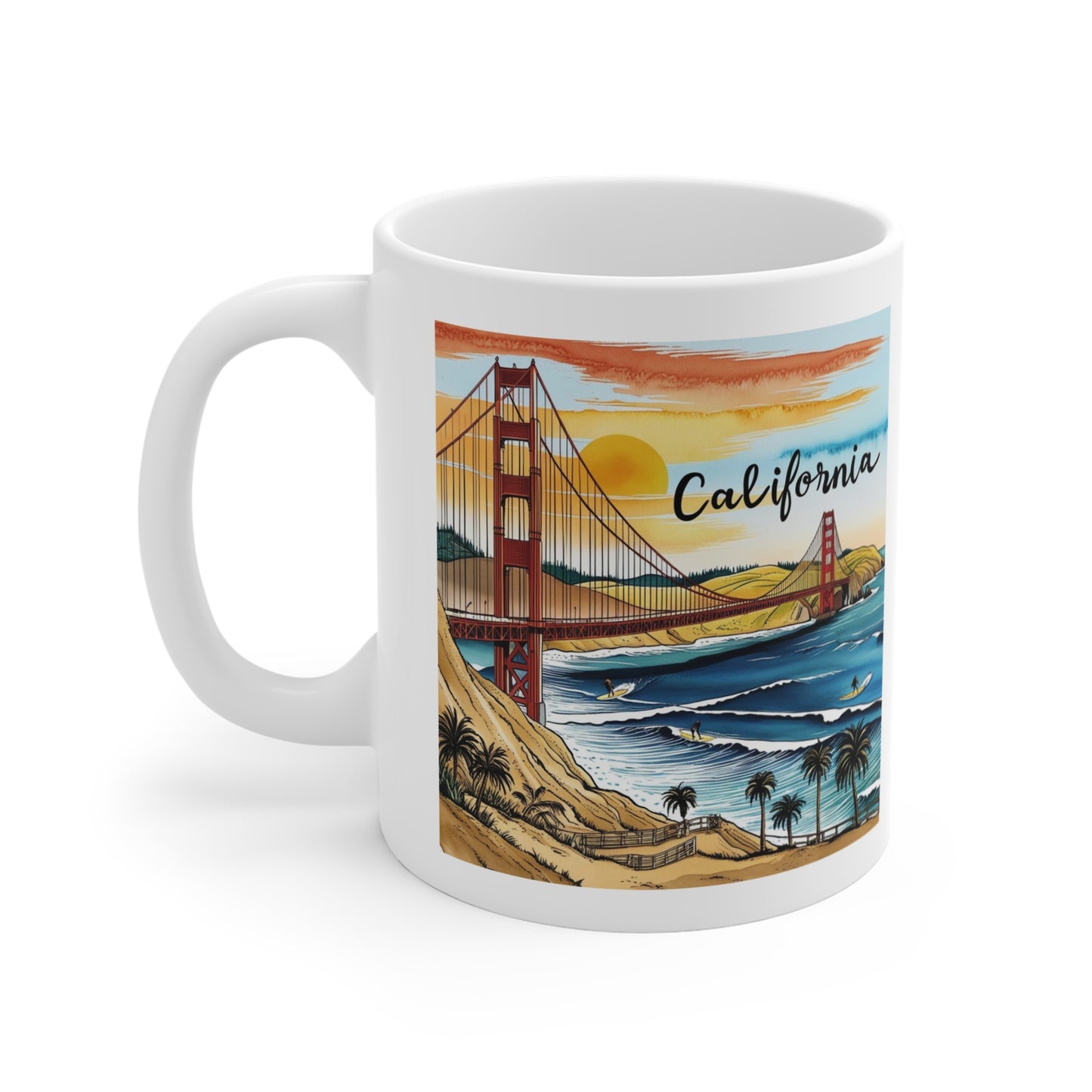 California Sunset Scenic Mug – 11oz Coffee Cup for Beach Lovers