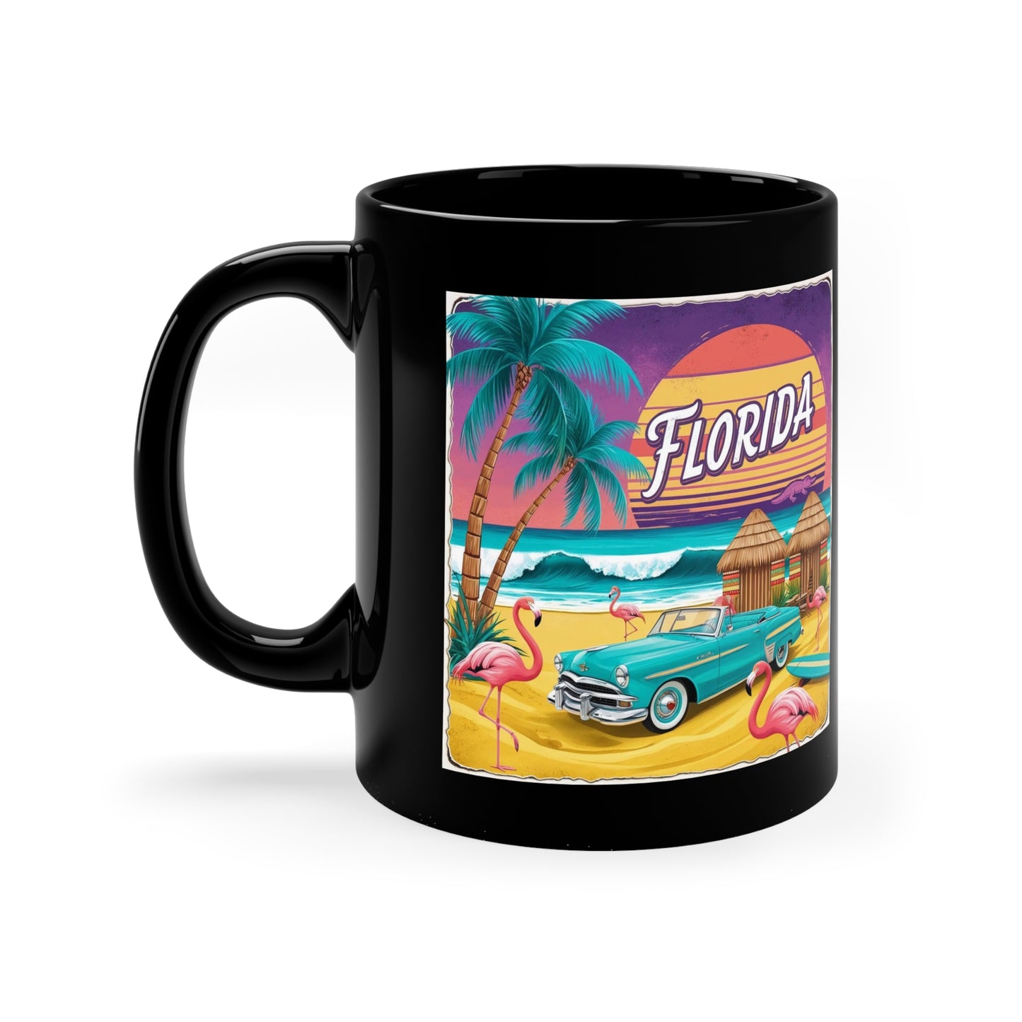 Vintage Florida Flamingo Coffee Mug - 11oz Black Cup for Beach Lovers